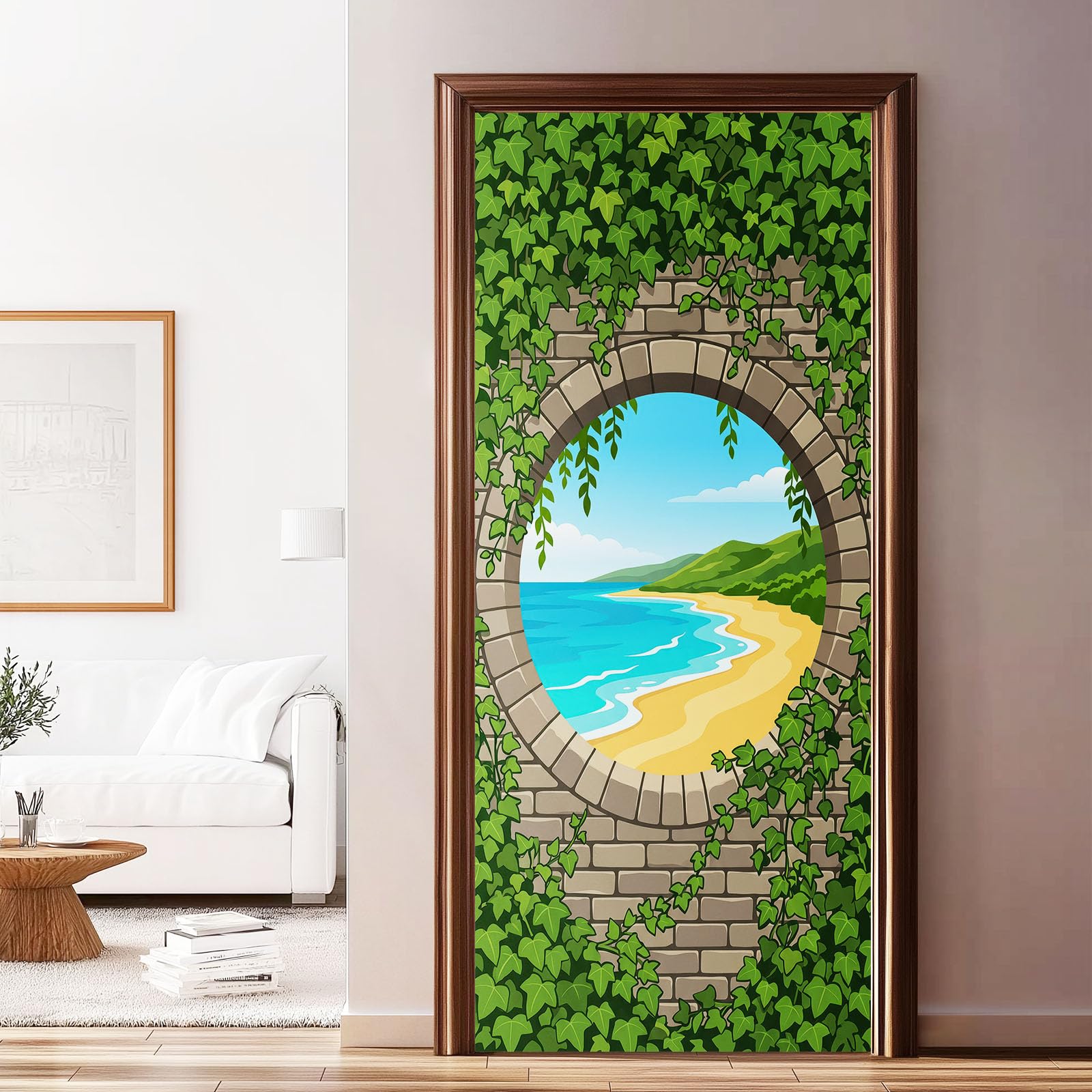 2 Pcs Vert Nature Méditerranéen Autocollant Sticker de Porte PVC Décoration