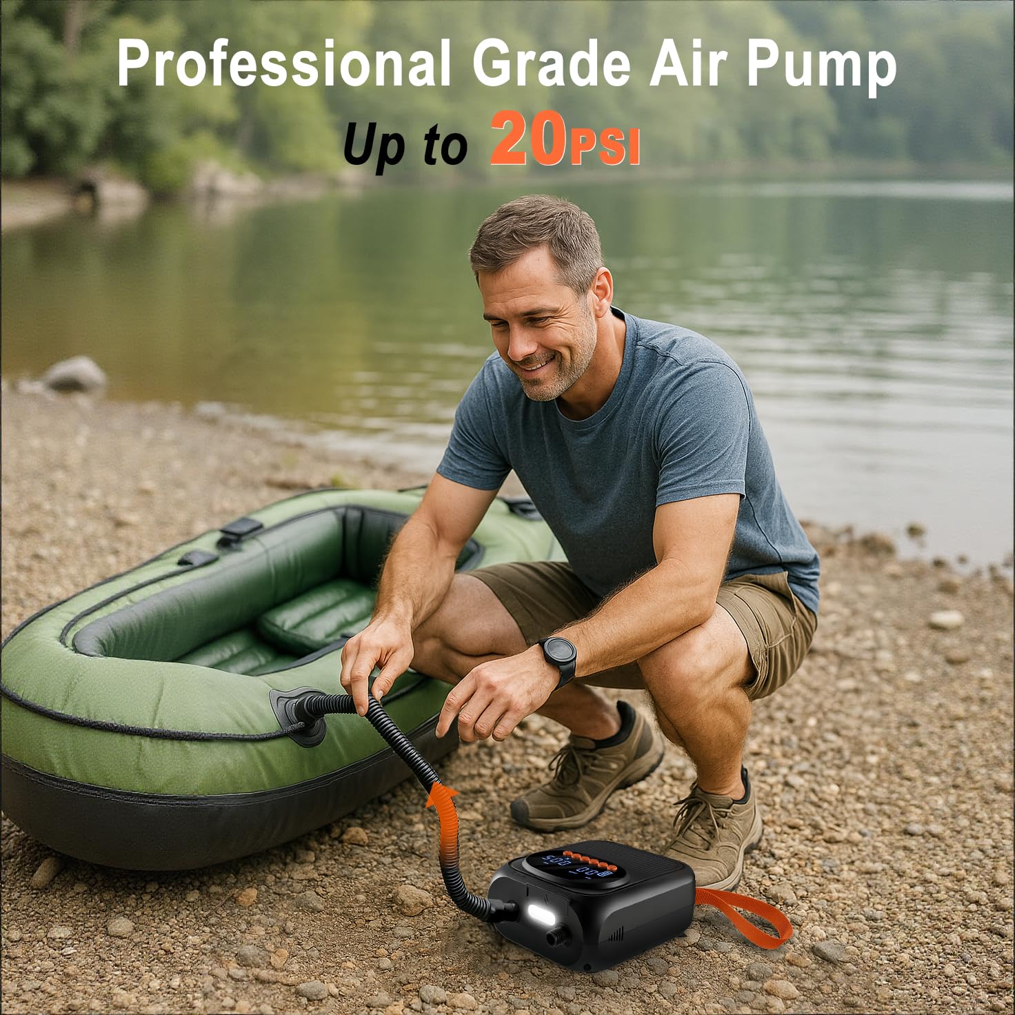 Mojimdo Pompa SUP 20 PSI, batteria da 13500 mAh, 5 modalità, USB-C, 12 V | Doppio gonfiaggio rapido, pressione personalizzata in incrementi di 0,5 psi, spegnimento automatico, 6 ugelli e luce
