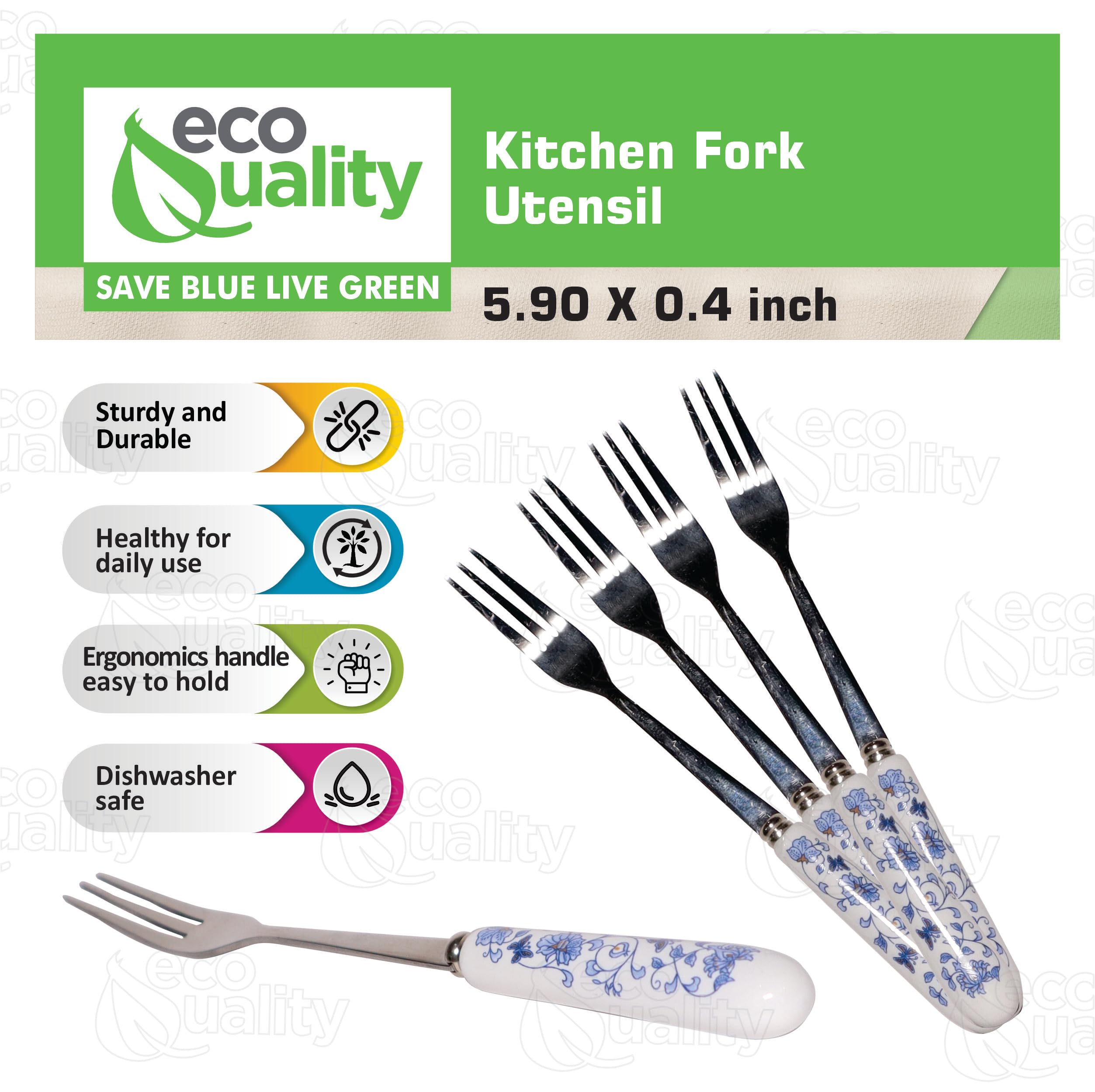 Stainless Steel Dinner Forks with Ceramic Flower Handle, Silverware Salad Fork, Appetizer Dessert, Cutlery Table Fork Set with Ceramic Handle for Restaurants, Homes (3)