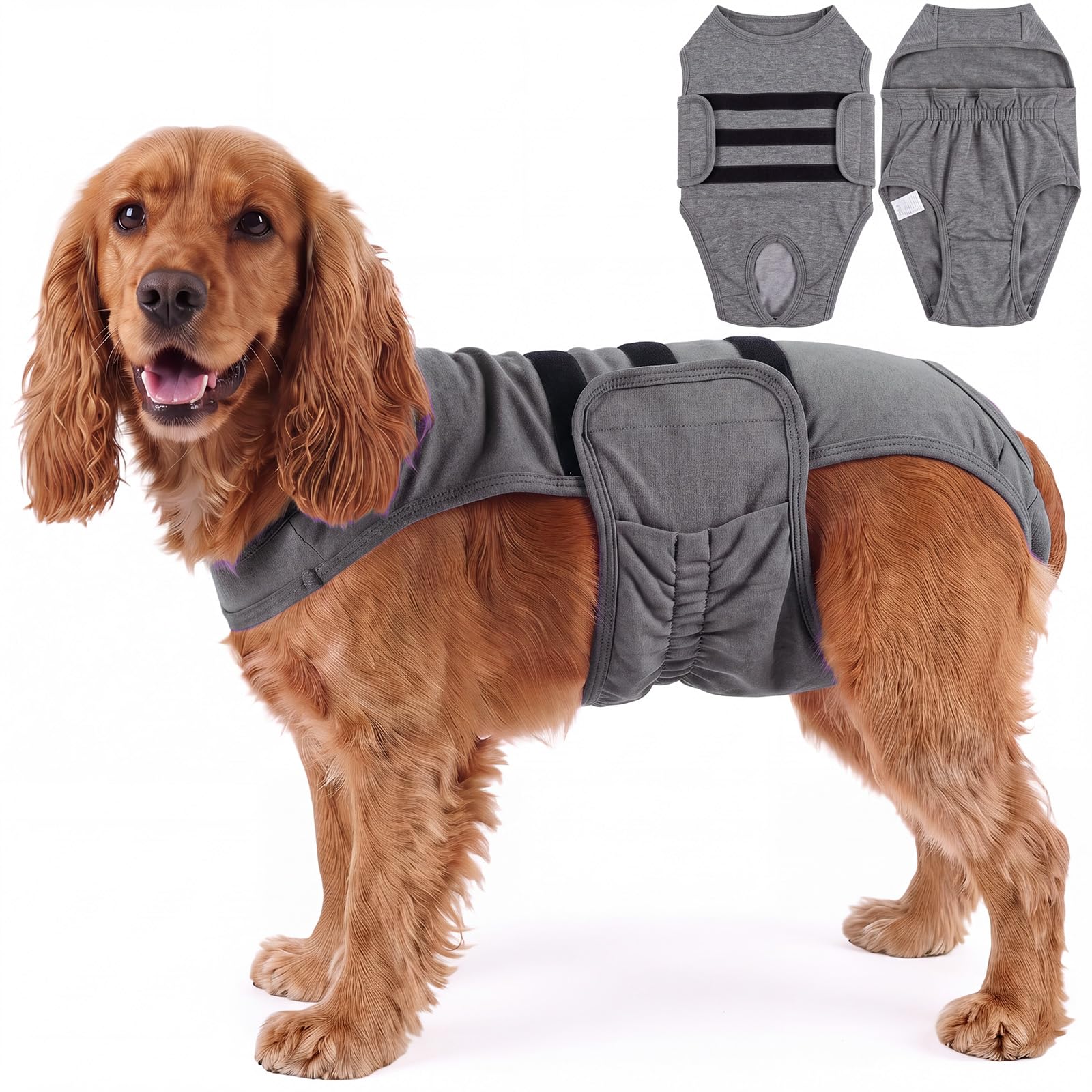 Lelepet Female Dog Diapers with Anti-Slip Suspender, Grey L