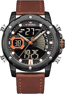 ساعات للرجال ساعة نافي فورس 9172L - رياضية فاخرة عسكرية عرض رقمي مزدوج التوقيت كوارتز يابانية عادية بسوار بني