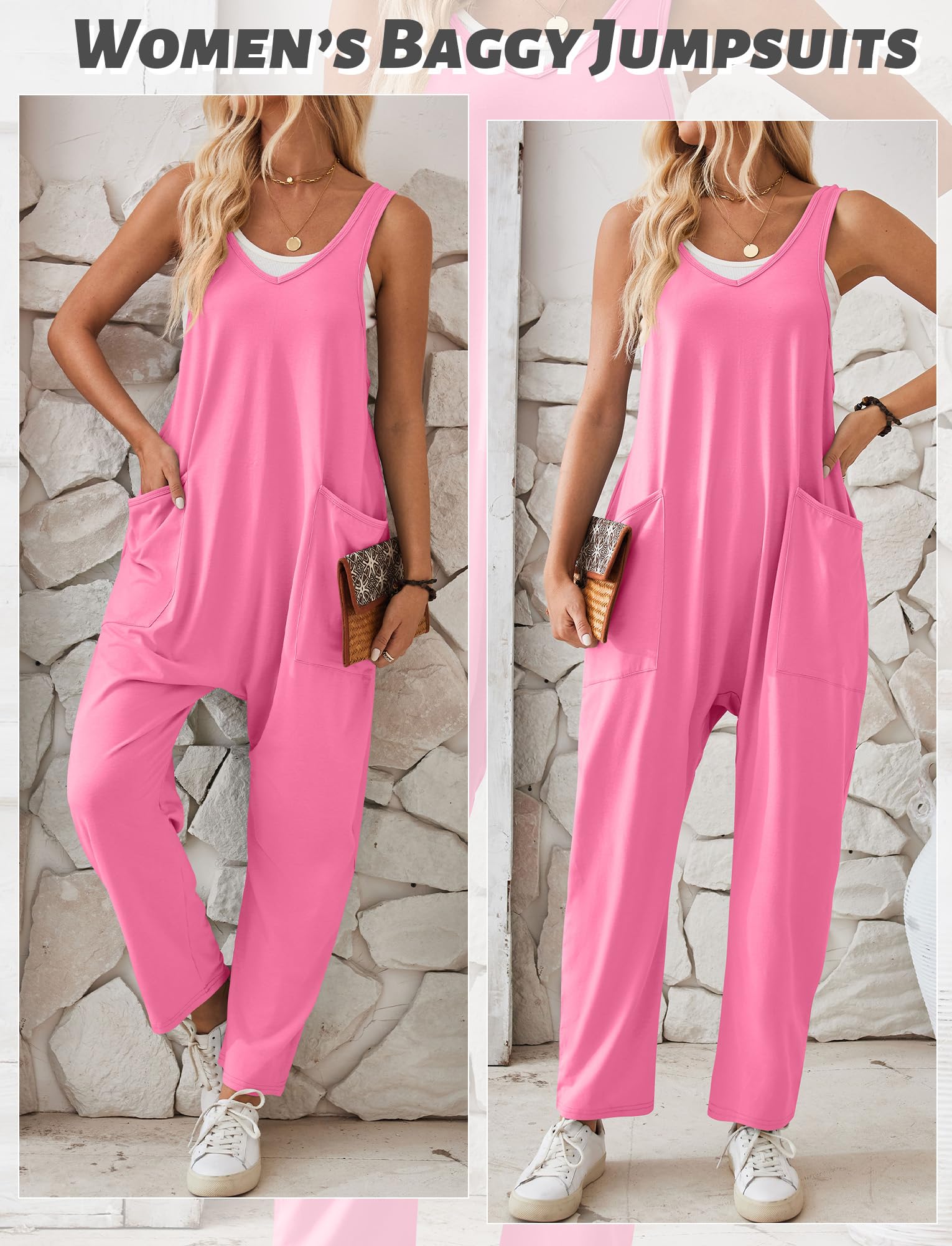 Panegy Salopette en tricot pour femme Salopette ample décontractée Combinaison sans manches à bretelles avec poches Pantalon ample en coton Combinaisons