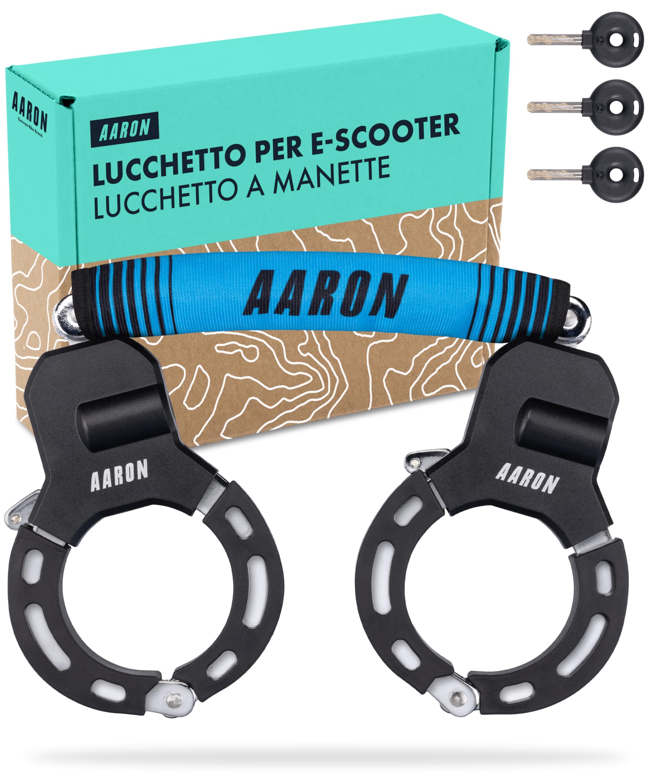 AARON Lucchetto con manette per scooter elettrico – design ad alta sicurezza – Lucchetto flessibile per bicicletta con catena in acciaio – Robusto e antigraffio (blue)