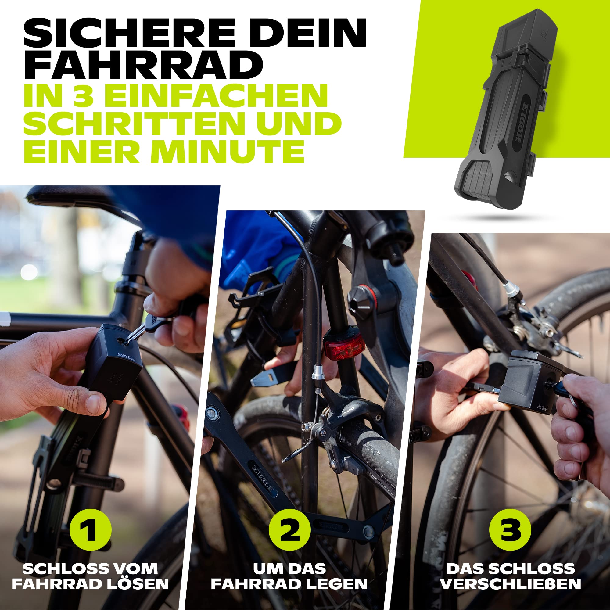 SABVILL Fahrradschloss Faltschloss 75cm | Faltschloss Fahrrad inkl. Halterung & Zubehör | Extrem sicheres Fahrradschloss | Ideal als E Bike Schloss & MTB Schloss