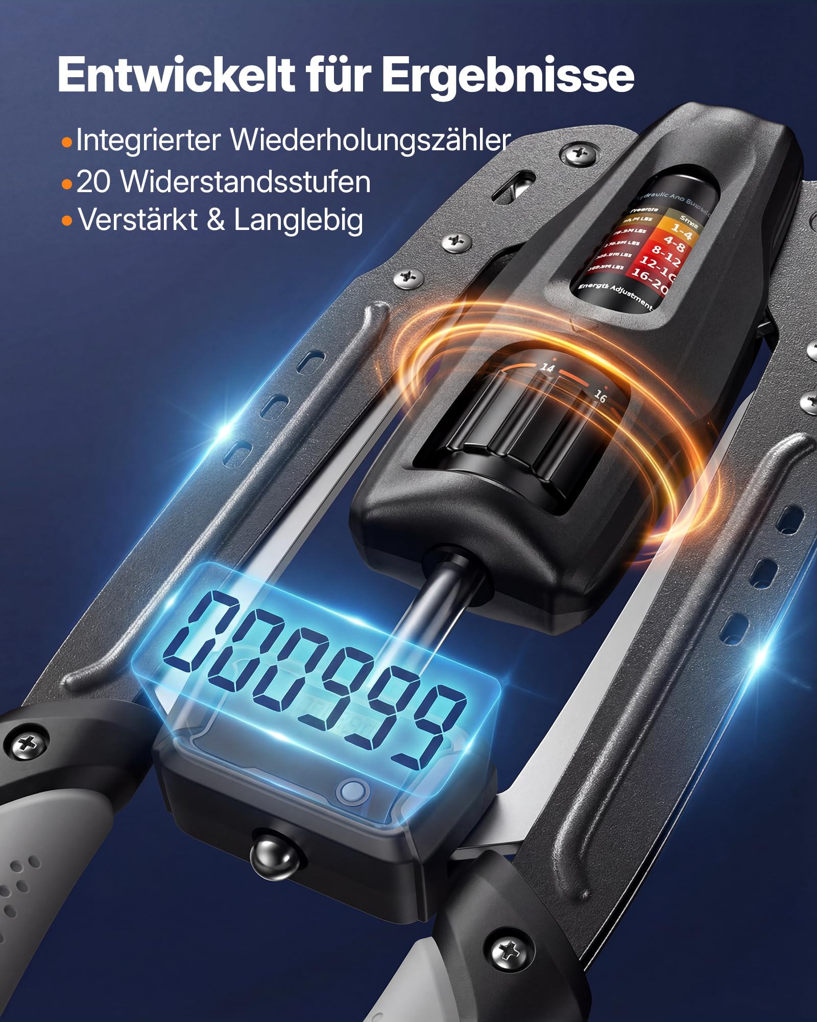 MERACH Armtrainer mit Wiederholungszähler,10-200 kg Einstellbarer Widerstand-Hydraulischer Krafttrainer für Zuhause,für Bizeps,Trizeps,Brust,Schulter,mit bruchfester Schutzhülle & Sicherheitsclip