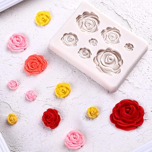 Puocaon Moldes de arcilla polimérica de rosas mini moldes de silicona de flores para la fabricación de aretes de arcilla polimérica 7 cavidades de