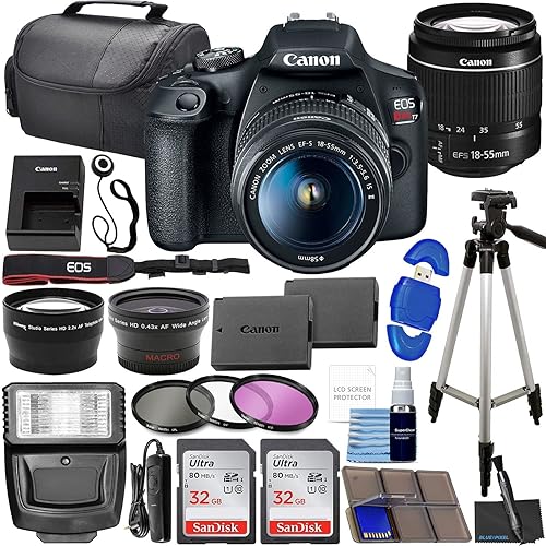 Canon EOS Rebel T7 DSLR Camera Bundle with Canon EF-S 18-55mm f/3.5-5.6 is II Lens + 2X 32GB Memory Cards + Filters + Preferred Accessory Kit, Black (Renewed)