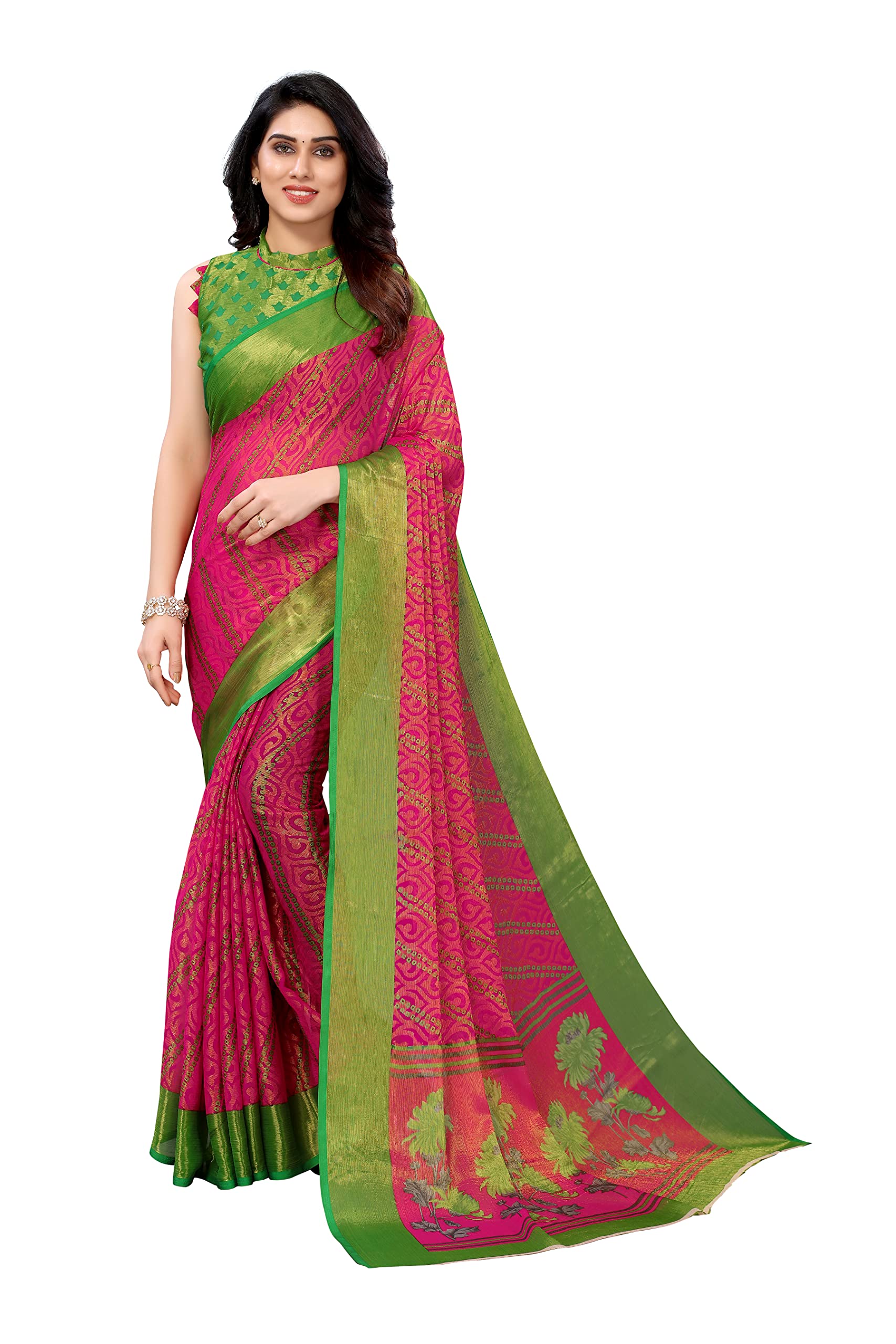 Bee M Pee Designer Banarasi Brasso (Printed Sarees for Women Collection_Pink)