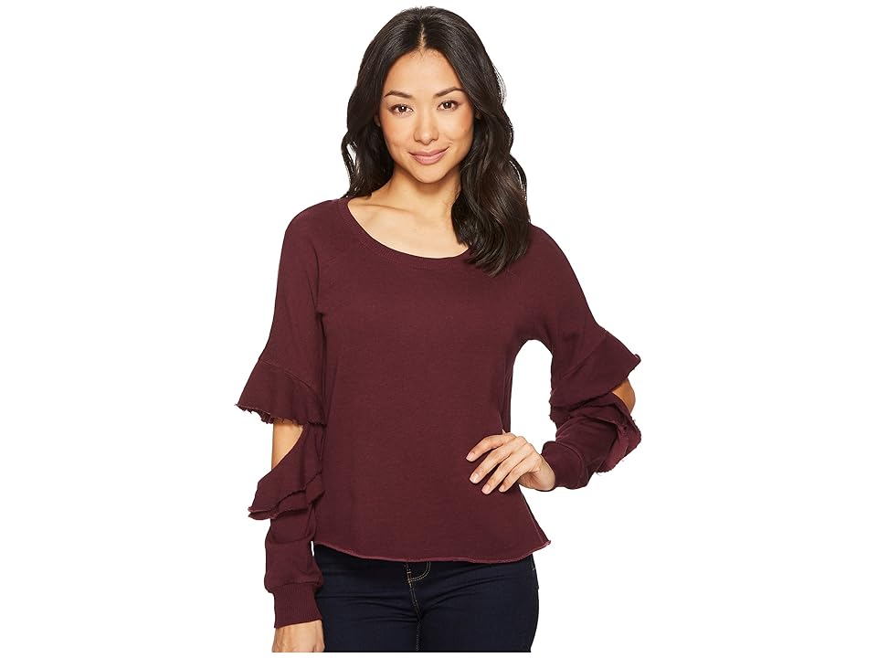 

Lanston Ruffle Cut Out Pullover Top (Maroon) Women's Clothing