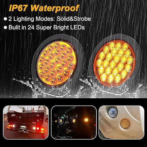 Miniatura 7 de Partswcgg 4 piezas de luces estroboscópicas redondas ámbar de 10,16 cm, 24 luces LED para remolque con patrones de parpadeo sólidos para lámparas de