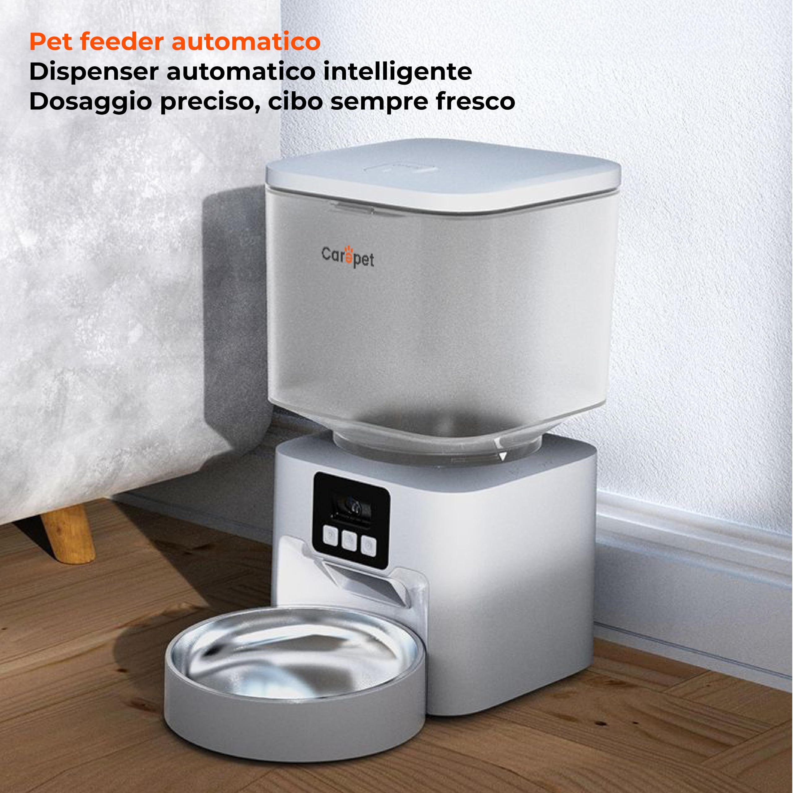 Carepet Dispensador de alimentos automático Pet W01K-2 4,5 l con doble cuenco, sistema anti-encastre, doble alimentación, para comida seca 3-13 mm, comedero automático perro y gato