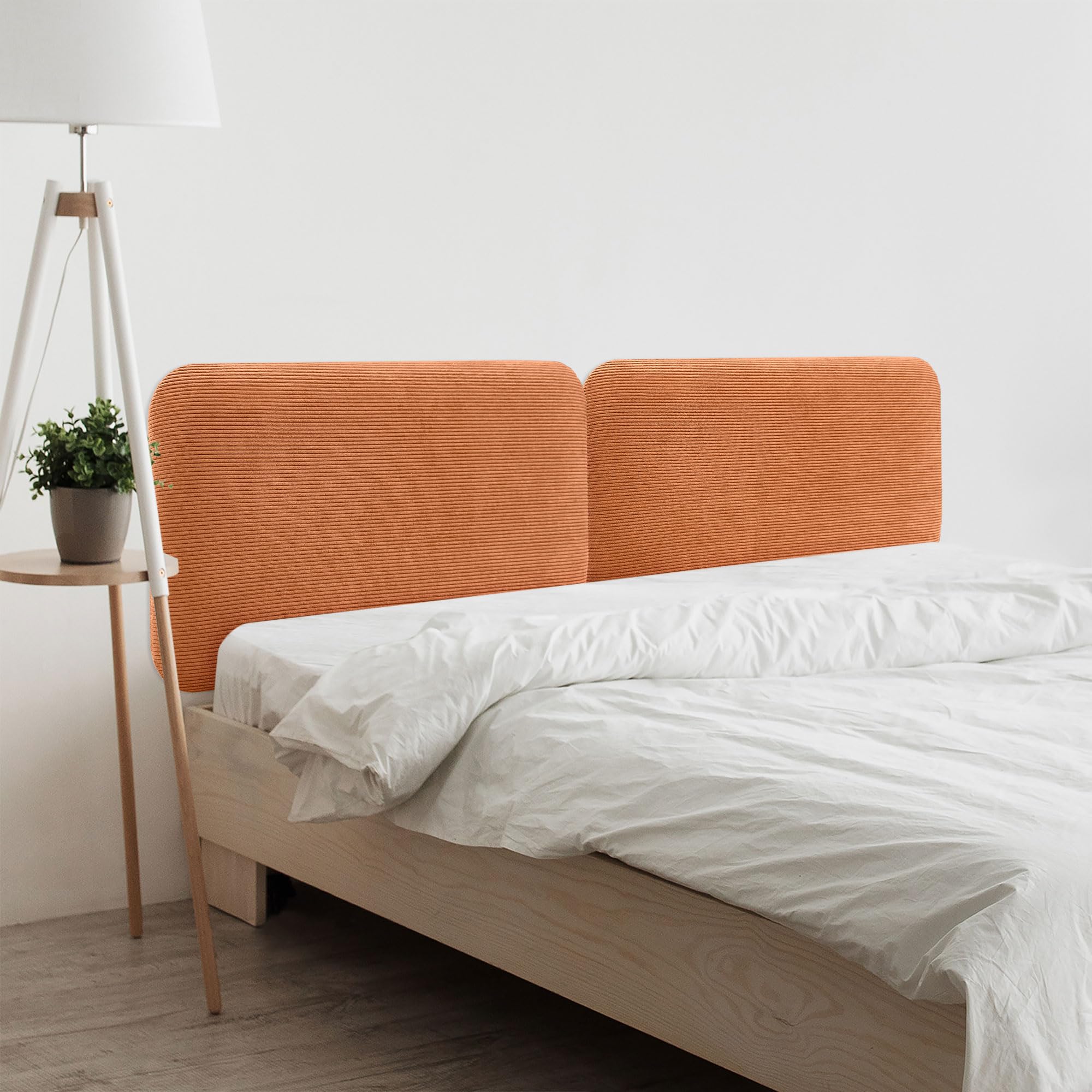 DHOME Gepolstertes Kopfteil Glatt Abgerundet Premium-Cord für Wand Akustische Kopfteile Schallabsorbierend Kopfstütze Bett Schlafzimmer (Orange, 180cm Dual)