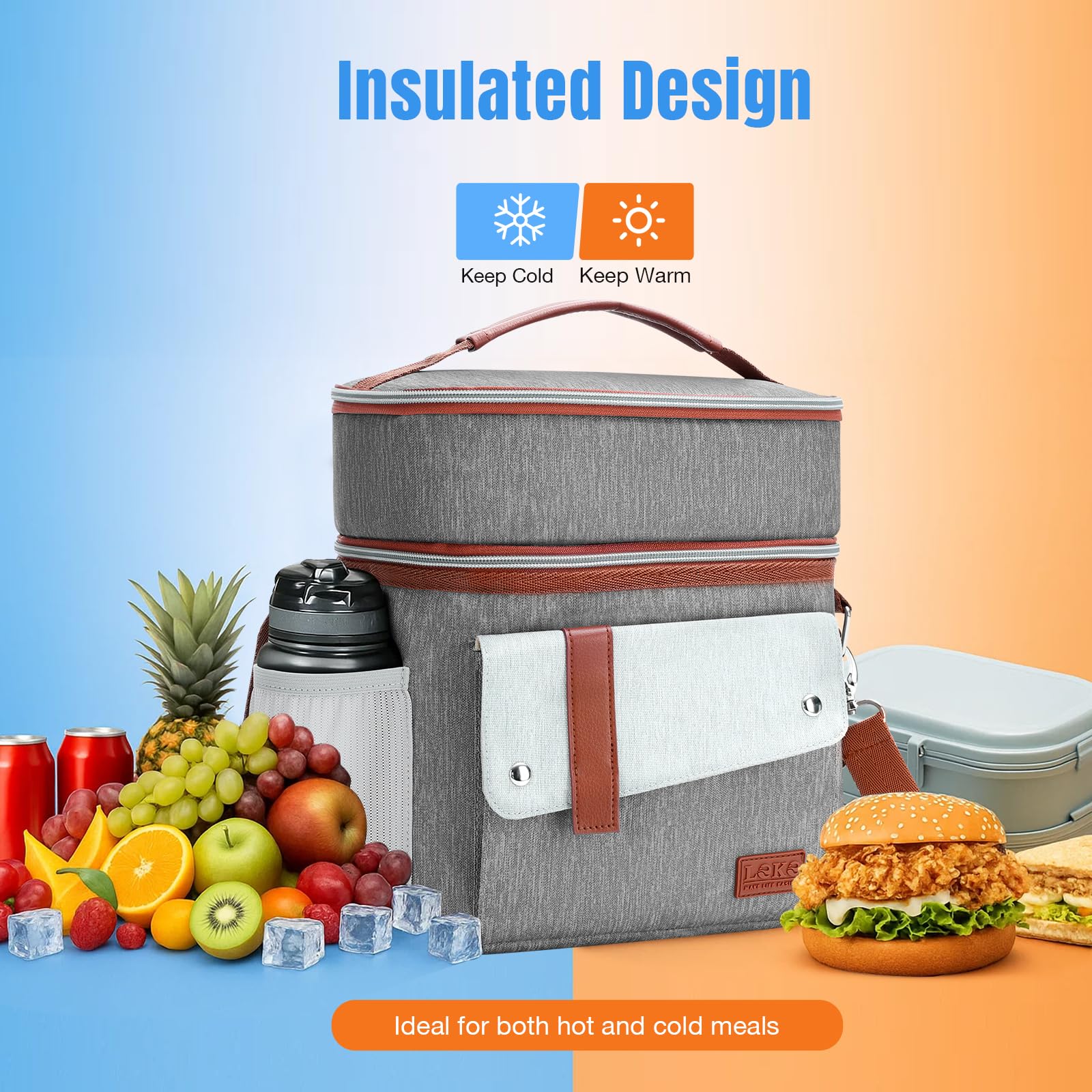 Lekespring Sac Isotherme Repas 10L | Glaciere Souple Isotherme Etancheite Et Impermeabilite Sac Repas Tendance Sac Lunch Box A Grande Ouverture Travail L Ecole Voyage Fleurs Rouges