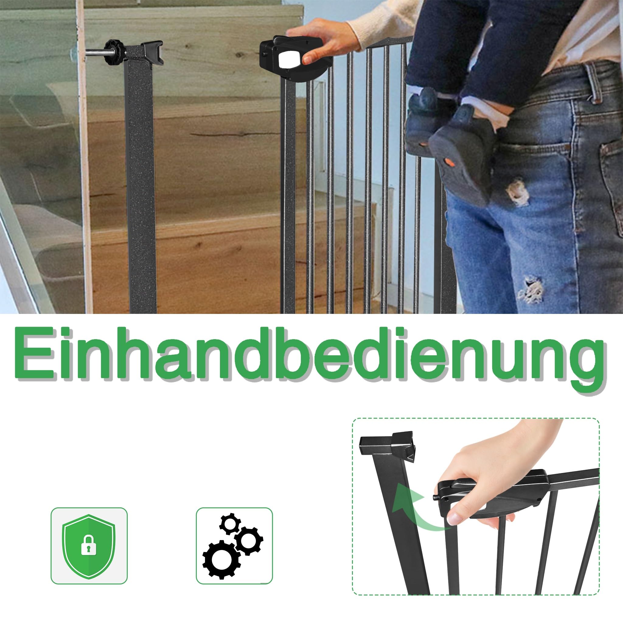 FIVMEN Cancelletto di Sicurezza per Bambini Cancello per Scale Cancello per Porta Senza Foratura Porta per Cani con Chiusura Automatica Cancelletti di Sicurezza per Porte e Scale 85-95 cm (Nero)
