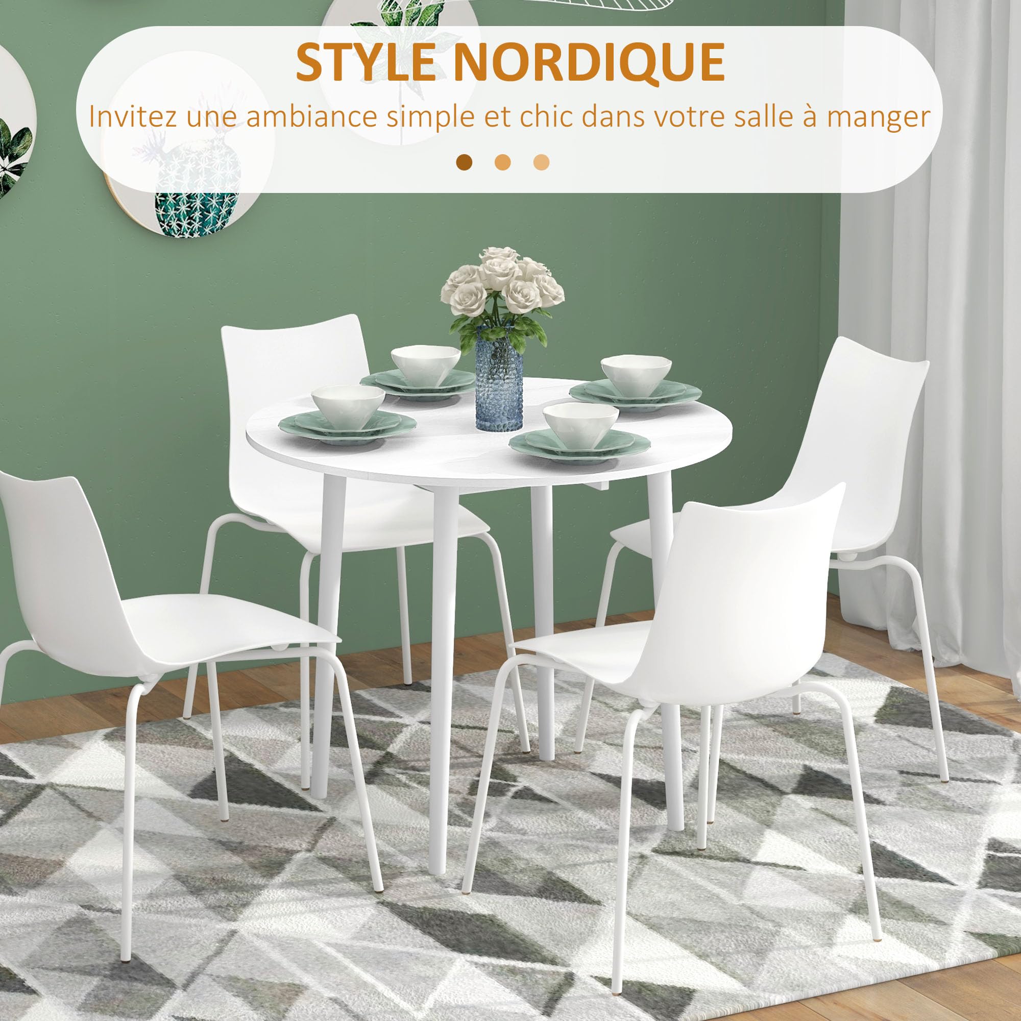 HOMCOM Eettafel, Keukentafel Voor 2 Personen, Hoogglanzend Oppervlak Met Tafelpoten Wit 72 X 72 X 75 Cm~1dl2aoj1bao00