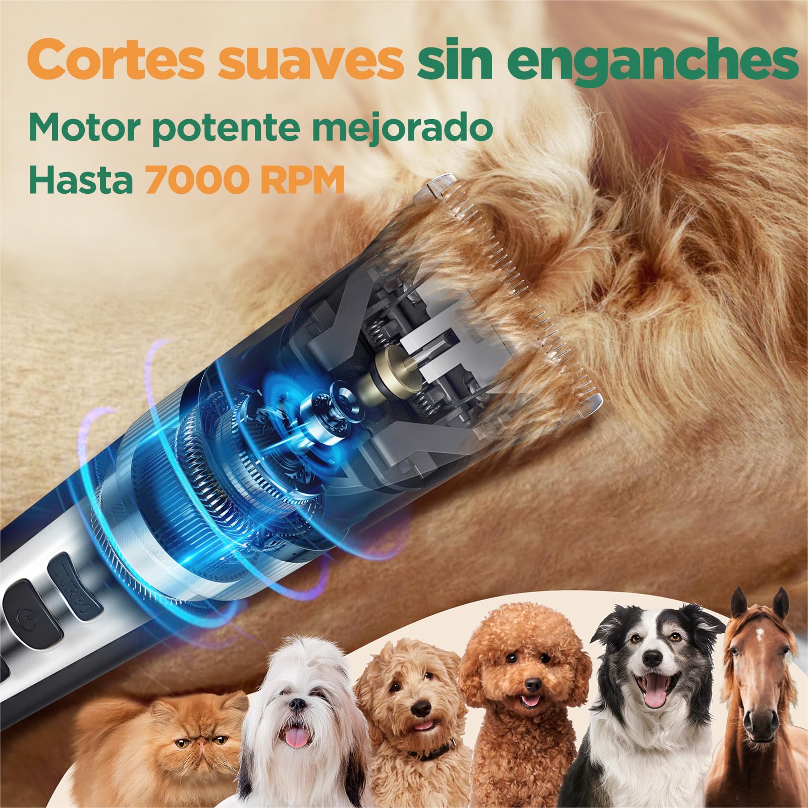 Gimars maquina cortar pelo perros mejorada con 7000 rpm para pelaje grueso, cortapelos perros silenciosa y recargable, maquina de cortar pelo para perros inalámbrica con set de tijeras