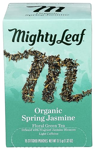 Mighty Leaf Té orgánico de jazmín primaveral, bolsas de hojas enteras, 15 unidades