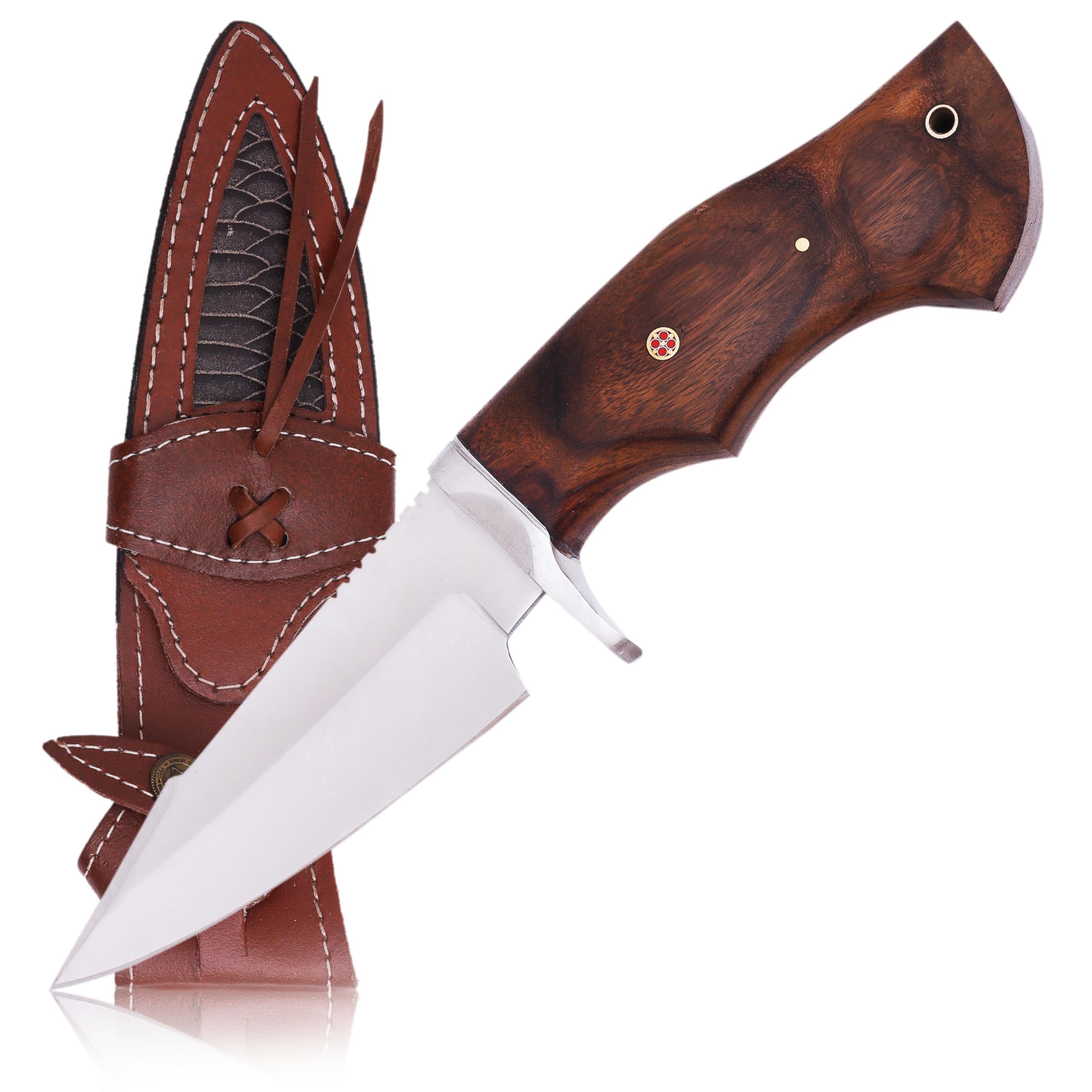 3S Ranger Stainless Steel Hunter, Premium Handmade Hunting Knife with Leather Sheath, Rosewood Handle, Bushcraft Fixed Blade