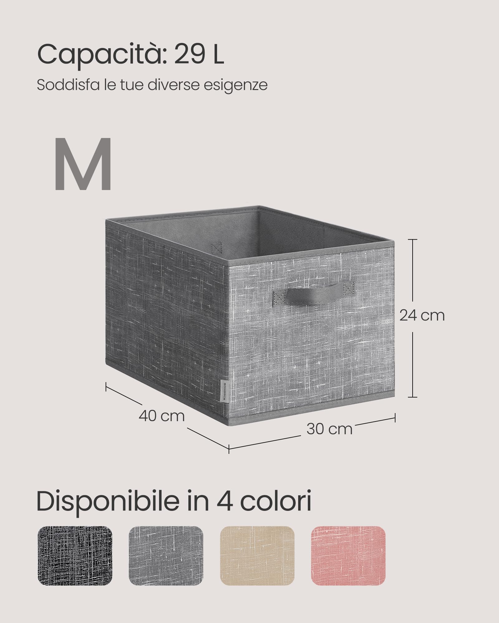 SONGMICS Scatole Portaoggetti Pieghevoli, Set di 3 Contenitori, 40 x 30 x 24 cm, Organizzatori per Armadio, 2 Maniglie, Portaetichette, per Camera da Letto Soggiorno, Grigio Giunco ROB440G01