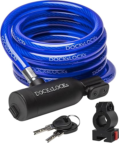 DocksLocks Juego de candado de cable para bicicleta, cable de seguridad en espiral con cerradura de llave y soporte de montaje, protección antirrobo