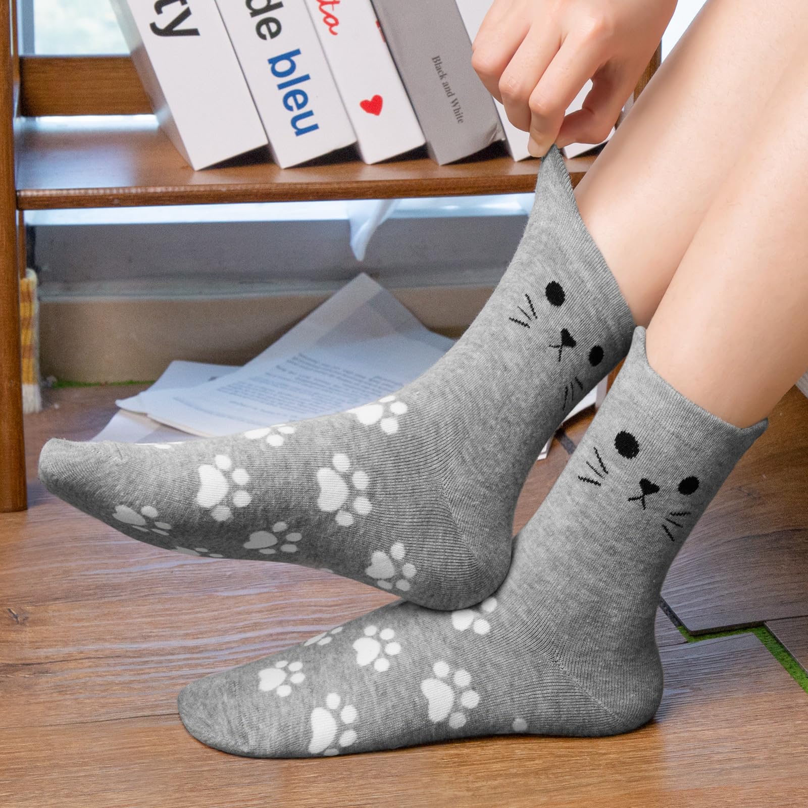 Chalier 5 Pares de Calcetines Divertidos para Mujer, CÓmodos Y Bonitos Calcetines Estampados Estampados Divertidos, Novedosos Calcetines de Gato para Mujeres, Regalos