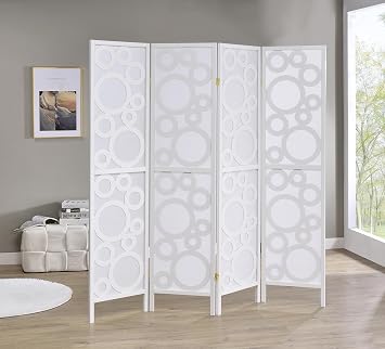 4-Panel Japanese Shoji Room Divider Oriental Wood Screen for Home & OfficeBubble White