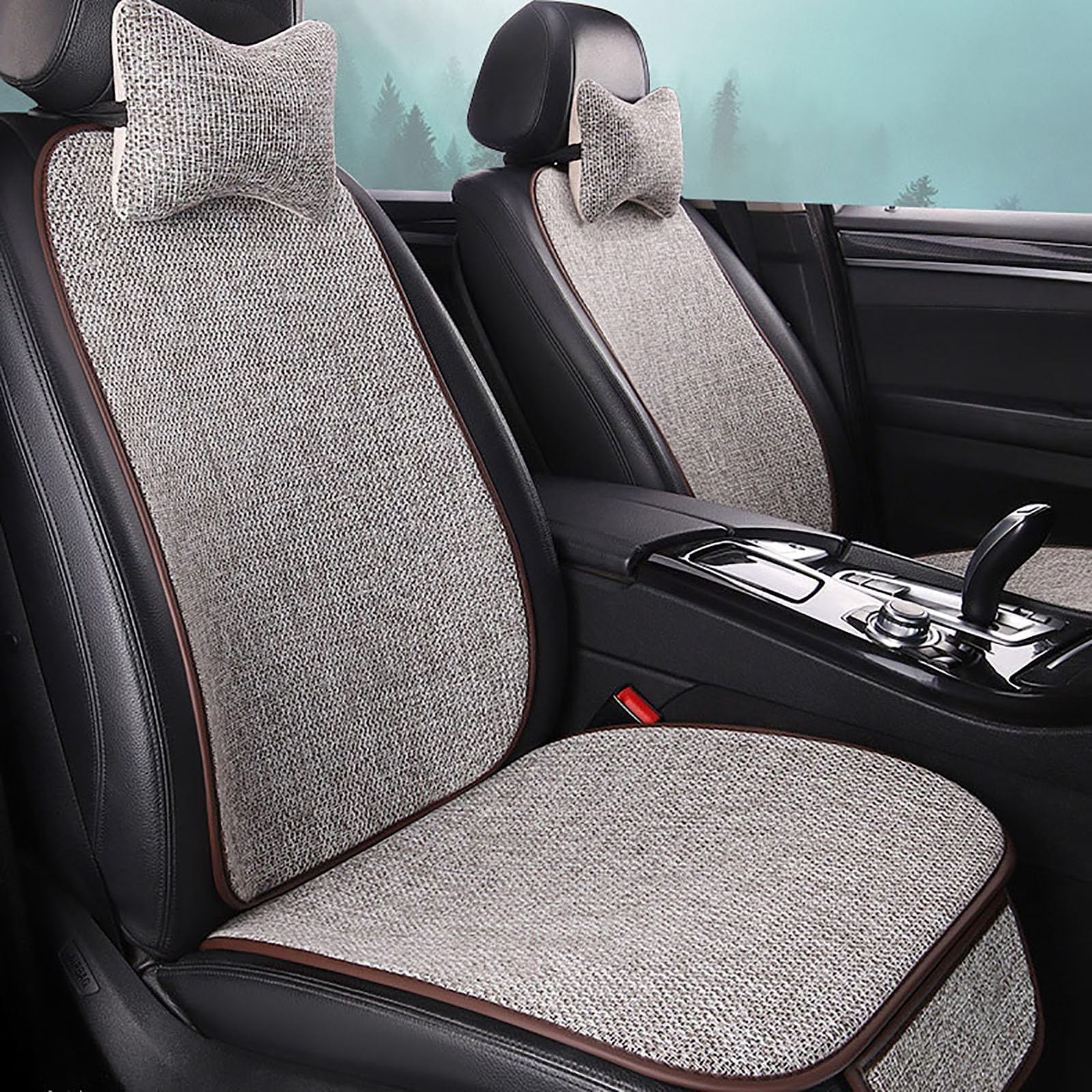 Compatible with Ford Ecosport 2013-2017, 4 pcs Auto Front Seat Bottom Cushion Mat Seatback Cover, All-season cotton and linen seat cushions, protective pads,Grey