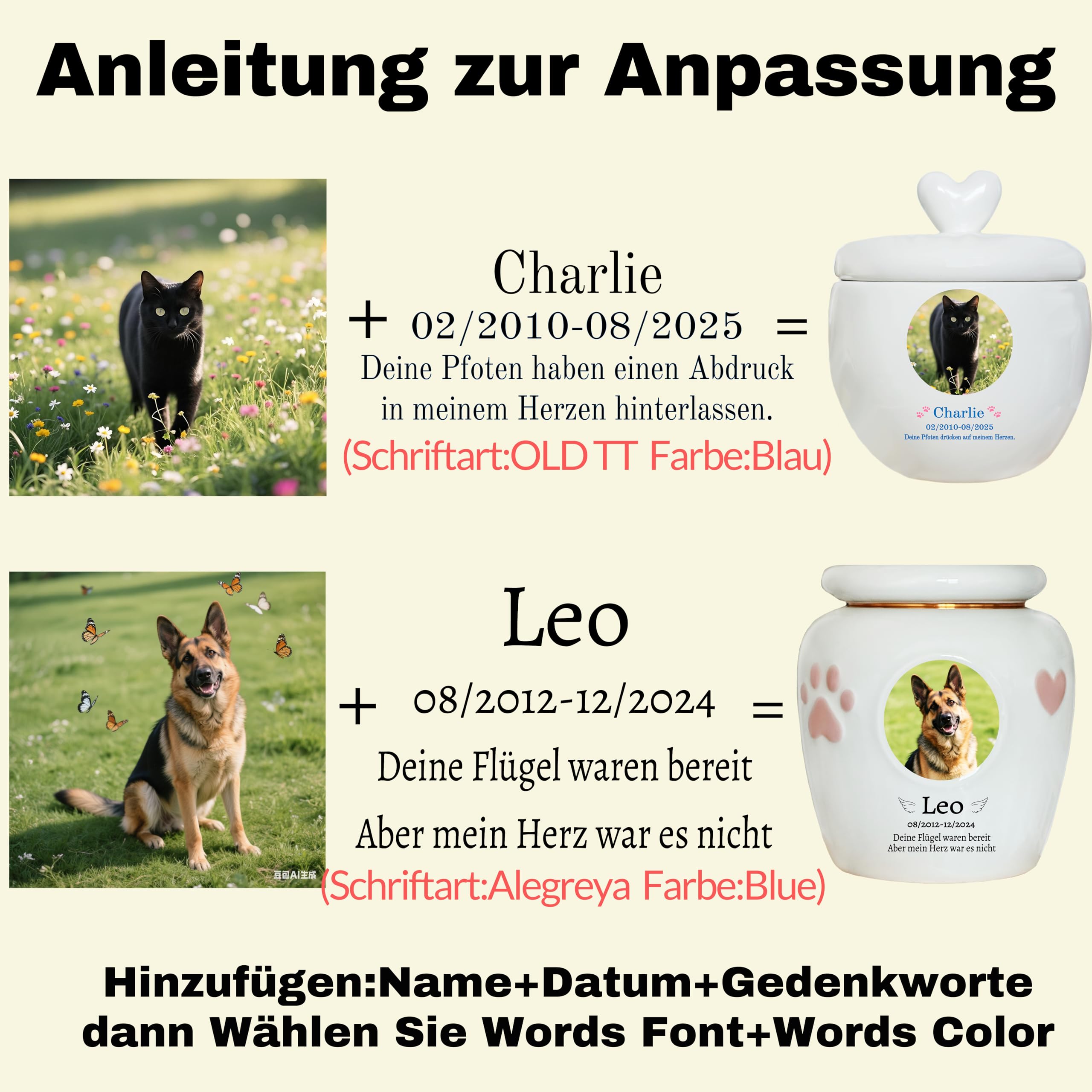 Keramik Haustierurne für Hunde Katzen Vogel Kaninchen Asche bis 20KG
