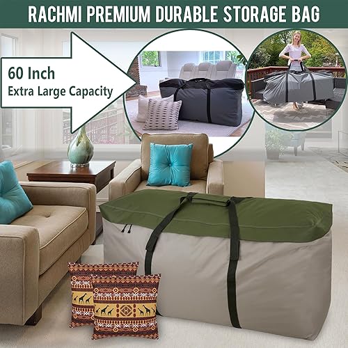 Miniatura 4 de Rachmi Bolsa de almacenamiento para cojines de 60 pulgadas con cremallera cubierta y asa acolchada, bolsa de almacenamiento para árbol de Navidad