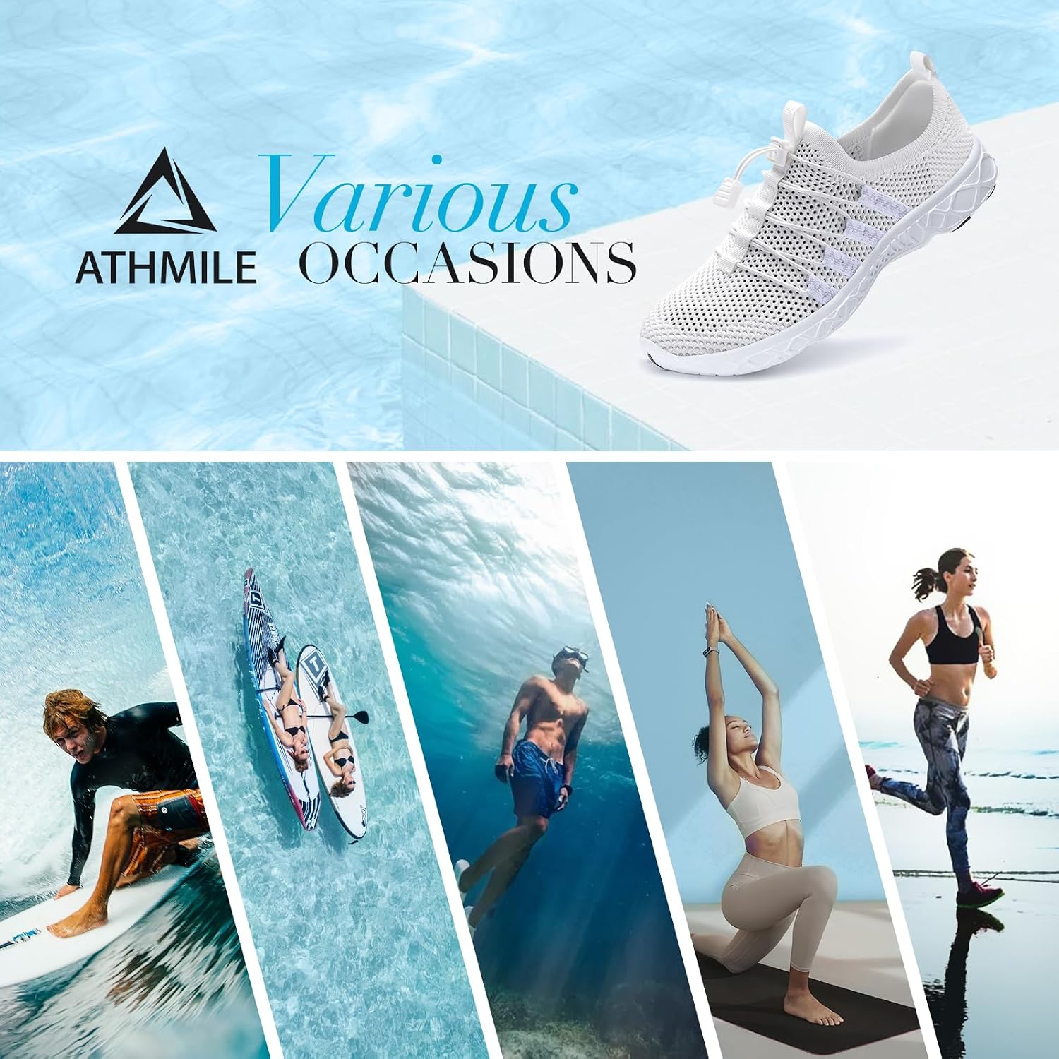 ATHMILE Water Shoes for Men Women Barefoot Hiking Swim River Shoes Adult Lake Pool Aqua Socks Beach Quick Dry for Hiking Surfing Kayaking Sport Accessories Camping Must Haves