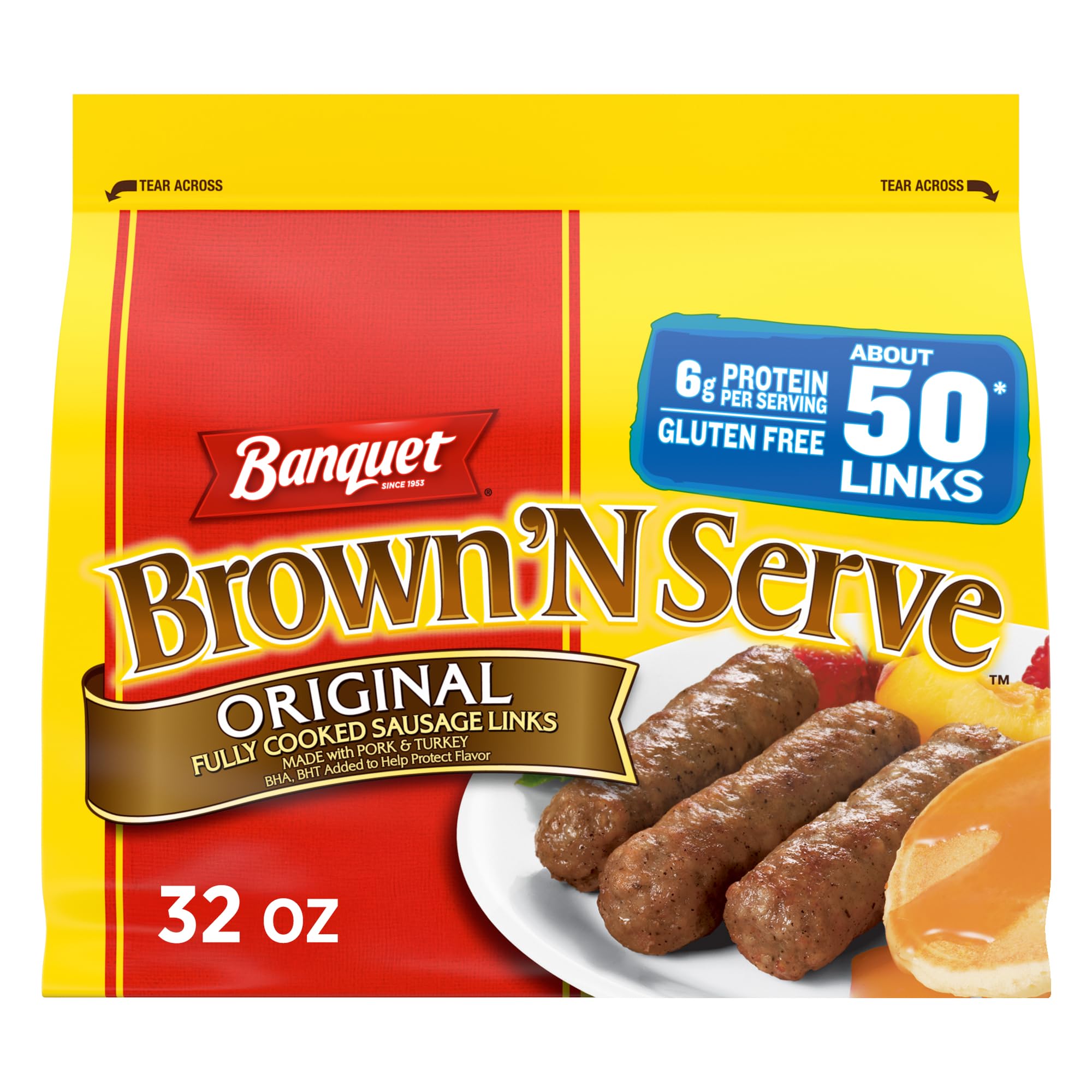 Banquet Brown'N Serve Original Fully Cooked Sausage Links, Frozen Breakfast, 32 oz., 50-Count