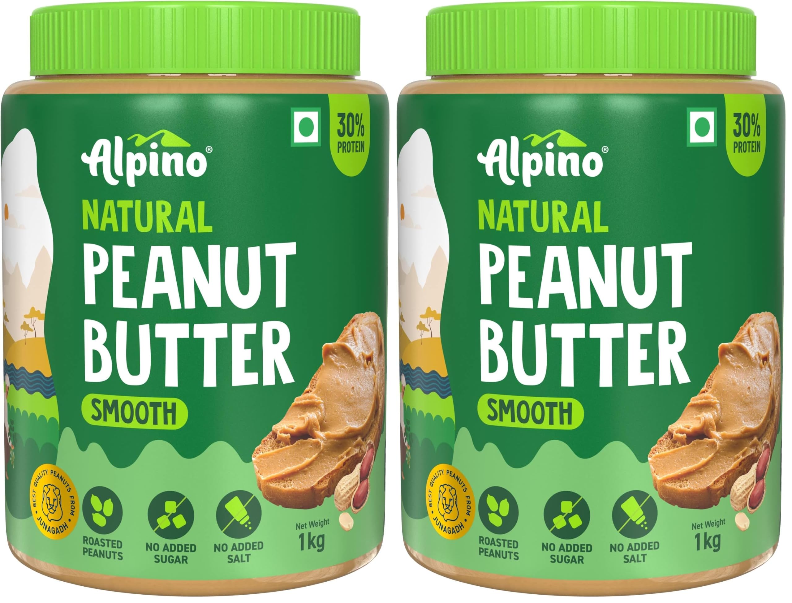 ALPINO Natural Peanut Butter Smooth 1kg – Unsweetened, 100% Roasted Peanuts - 30% Protein, Source of Healthy Fats, No Added Sugar & Salt (Pack of 2)-image-9