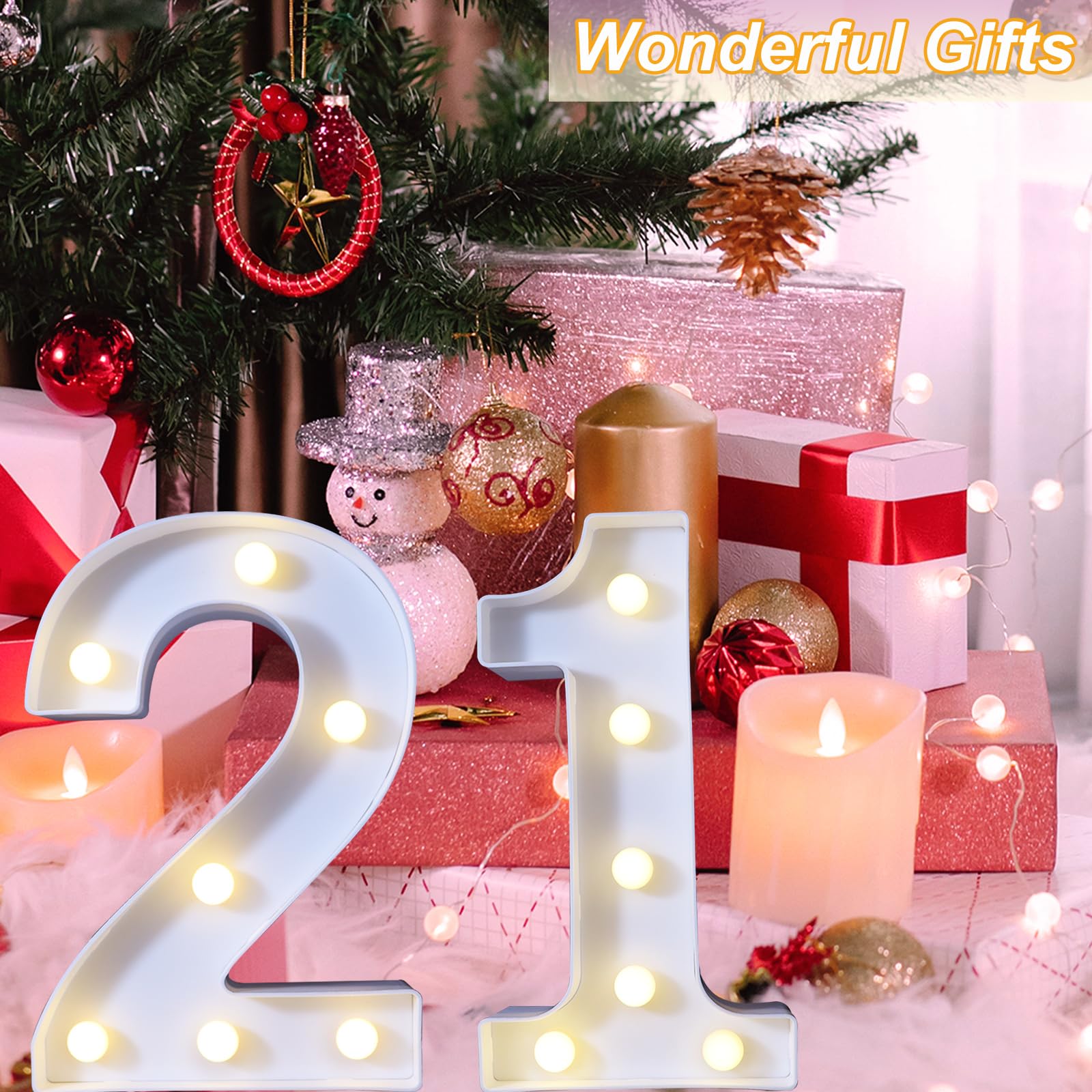 8.8" Decorative LED Light Up Numbers, Marquee Numbers Lights for 21st Birthday Decorations, Lighted Number Sign for Birthday Party Night Lights Anniversary Backdrop Home Decor, White Number 21 — view 5