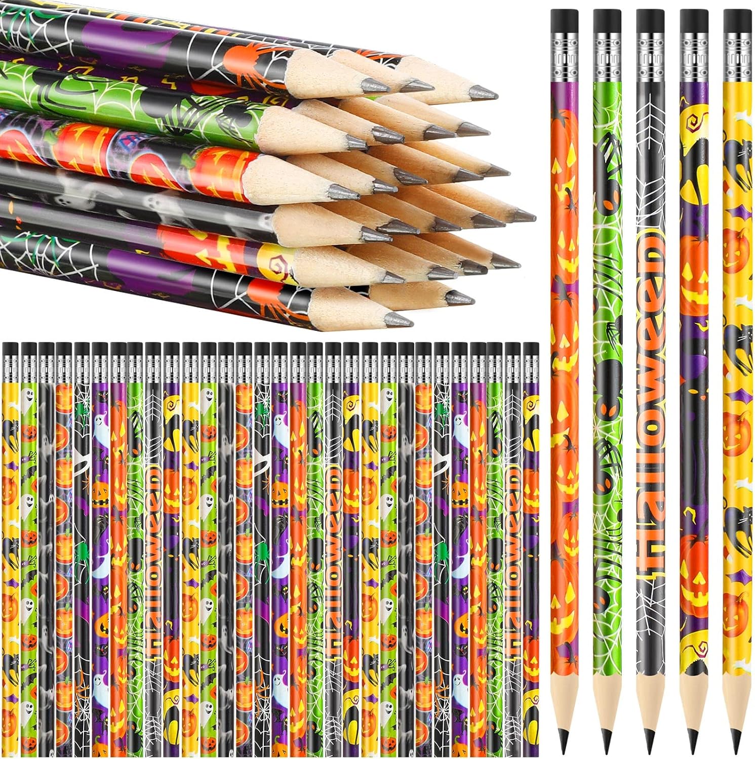 Halloween Pencils Bulk, Cute Wooden Pencils with Eraser