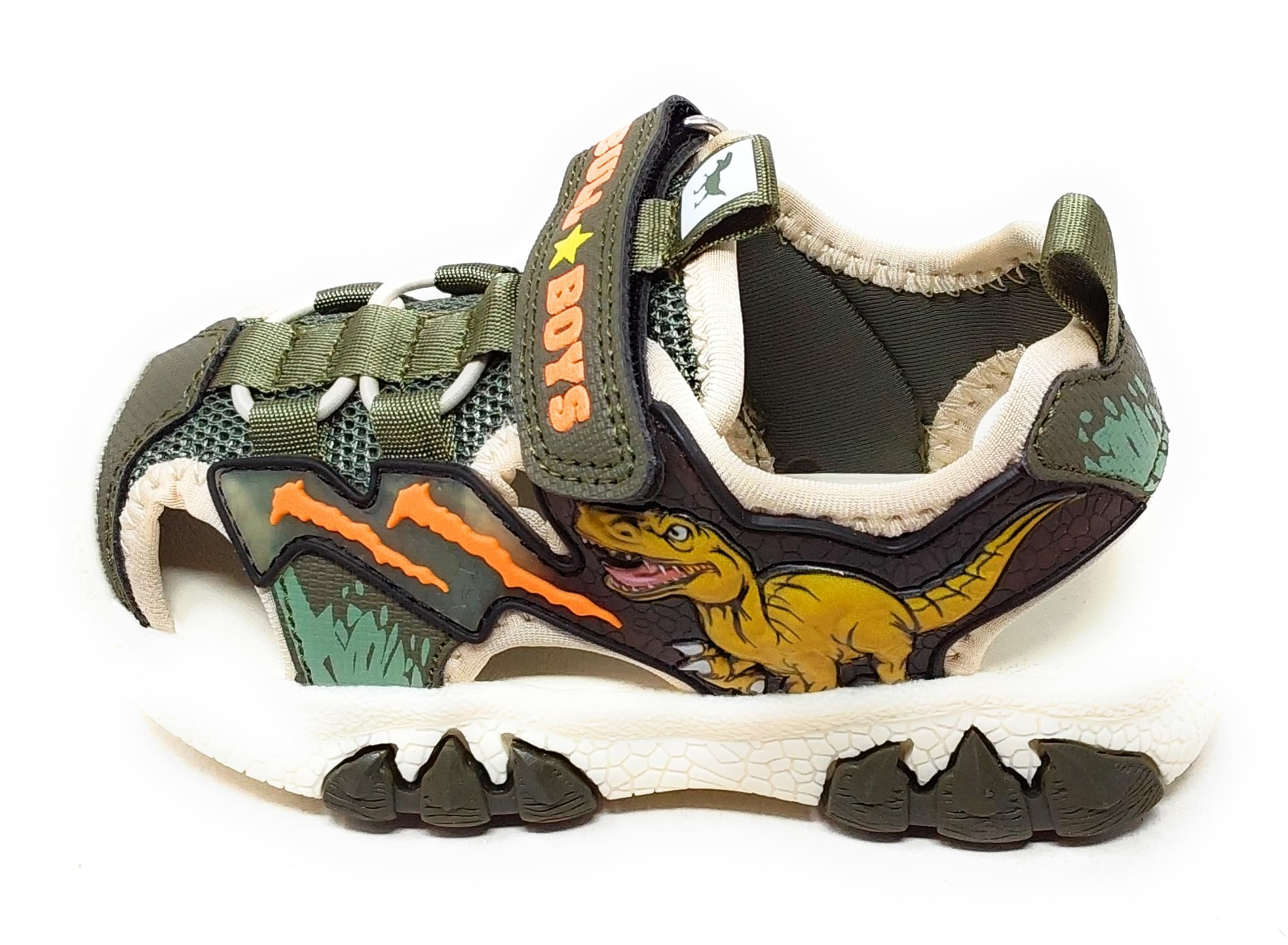 Bull Boys Sandali Sportivi per Bambini con audio Dinosauro T-Rex,Verde giungla,Strappo,Modello DNCR5190