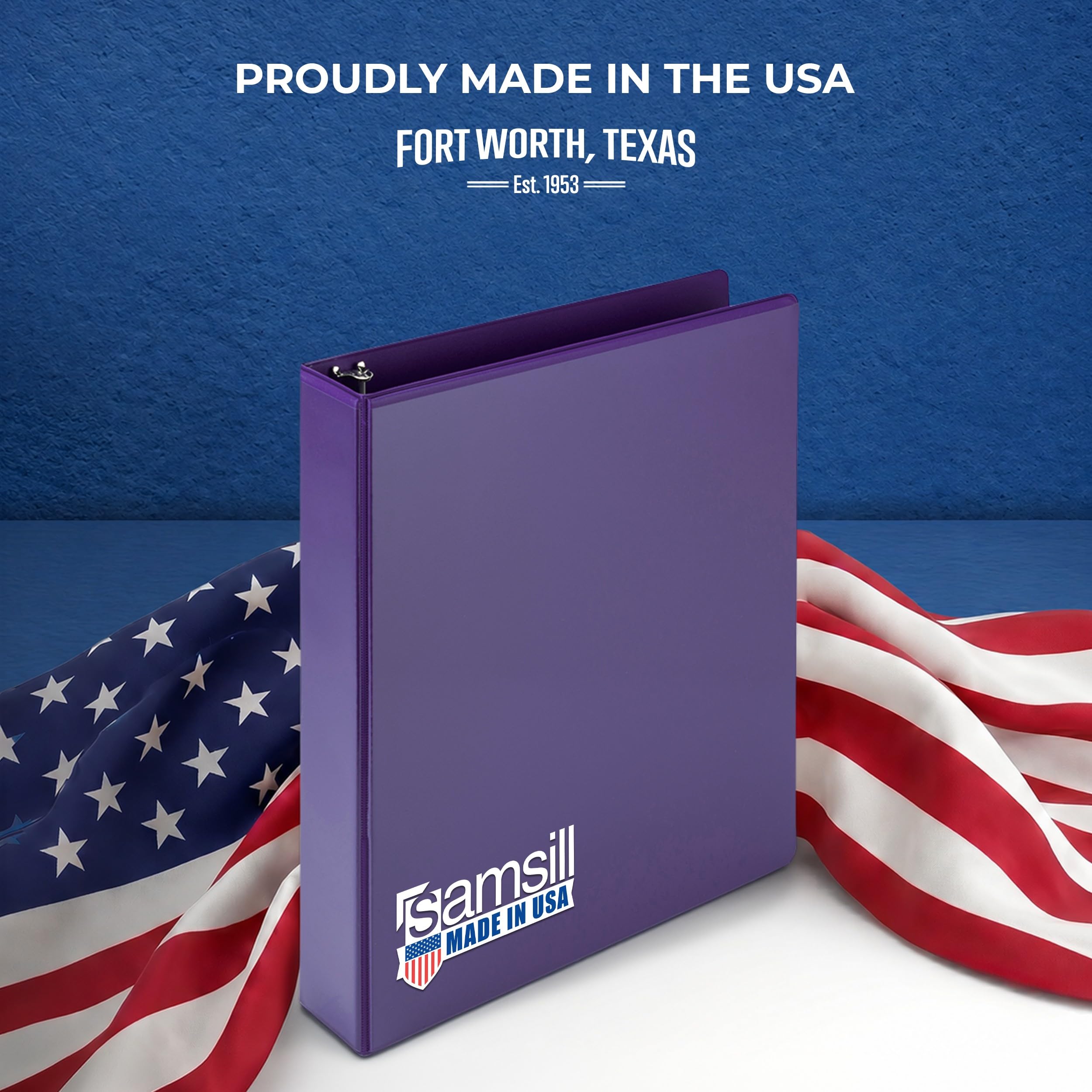 Samsill Raccoglitori a 3 anelli da 3,8 cm, realizzati negli Stati Uniti, con anello rotondo economico, copertina trasparente, capacità 325 fogli, per scuola, casa, ufficio, viola, confezione da 12