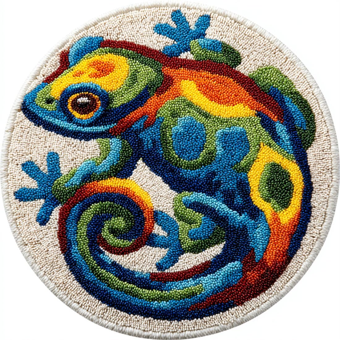 Rqwybcaxn DIY Latch Hook Rug Making Kits for Beginners Animal Embroidery Set Cartoon Lizard 60x60cm Round Large Rug Making Kits Bedroom Handmade Gift
