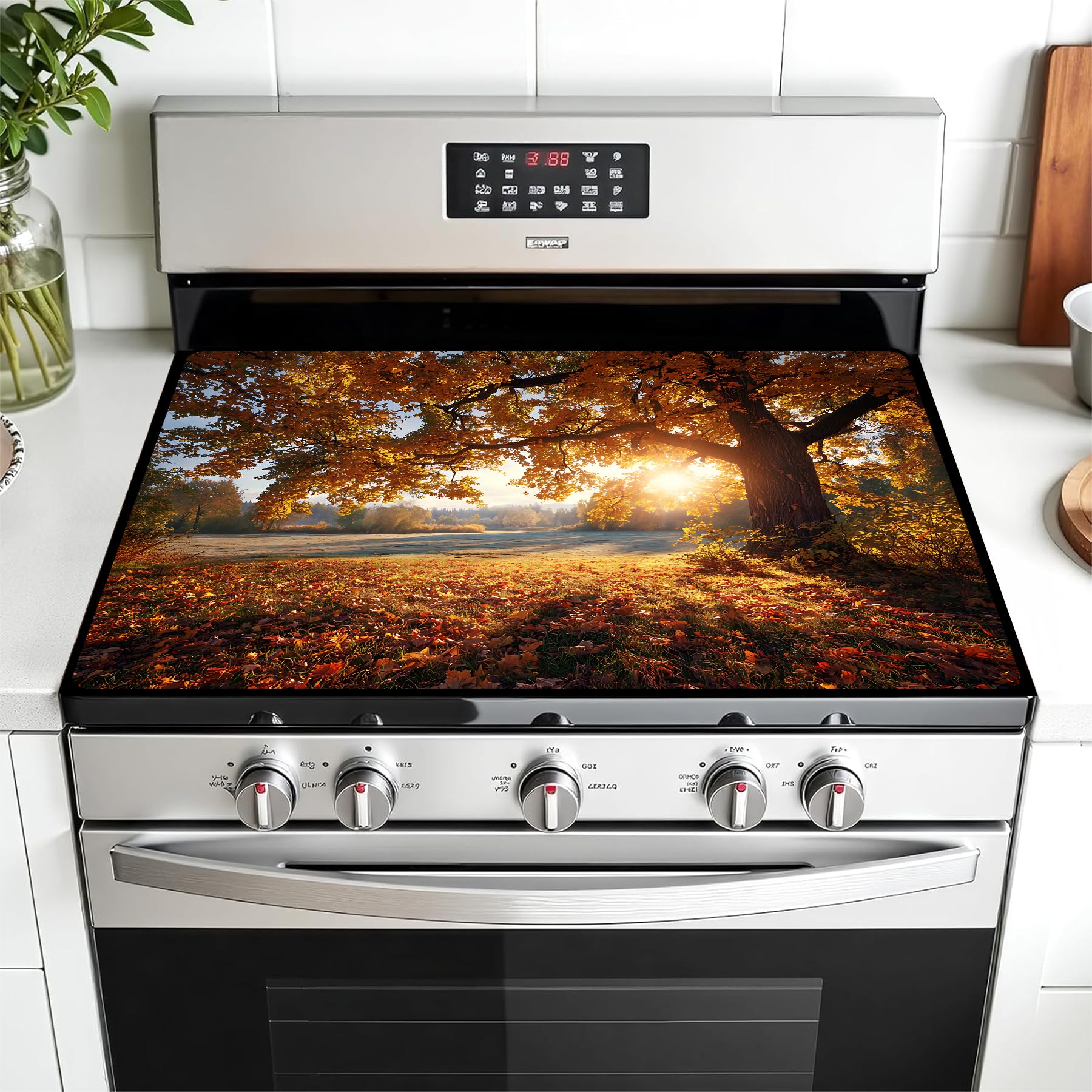 Multi-Design Stove Cover for Glass/Electric Stoves - 3-in-1 Heat-Resistant Protector Mat, Non-Slip Drying Rack 28"x20"