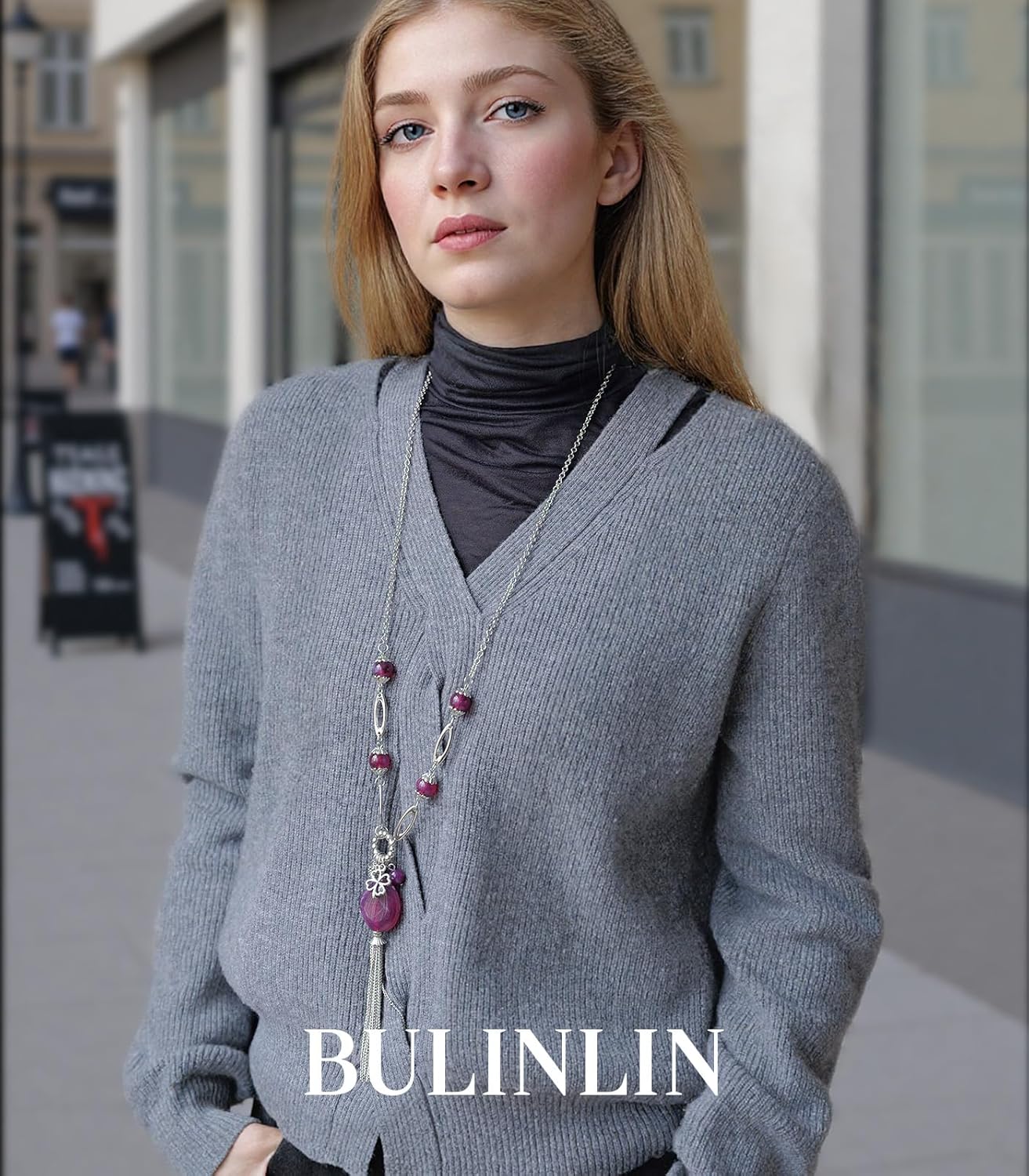 BULINLIN Long Chunky Pendant Necklaces for Women Silver Tassel Sweater Chain with Beaded Pendant Birthday Gifts for Mom Fashion Costume Jewelry - Image 3