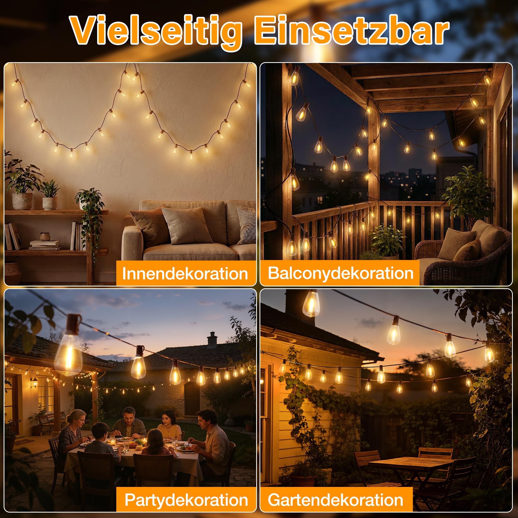 HeiPard LED Lichterkette Außen Strom 20M ST38 mit Fernbedienung Timer, 3 Modi, IP45 Wasserdicht Outdoor Lichterketten, 30+2 Glühbirnen Warmweiß Beleuchtung für Garten, Terrasse, Balkon, Party