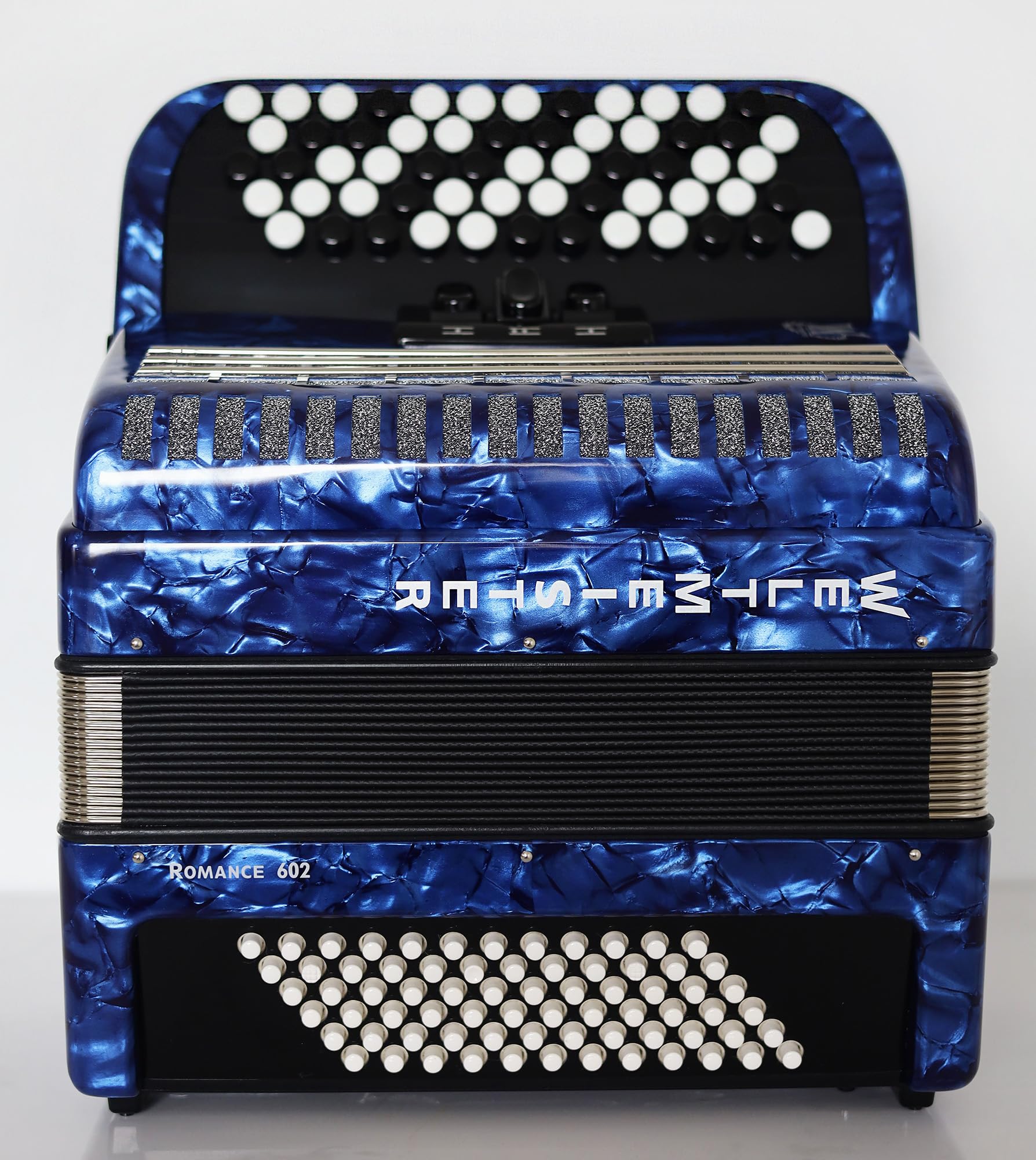 Generic New Weltmeister Romance 602 Button Accordion, made in Germany, 72 Bass buttons, Lightweight Accordion B-Gripp, Blue, Straps and Case, Shipping from USA