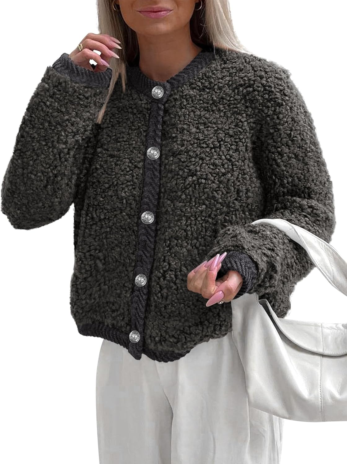 PRETTYGARDEN Women's Faux Fur Coat 2025 Fall Fuzzy Fleece Button up Shearling Cropped Jackets Winter Trendy Outerwear