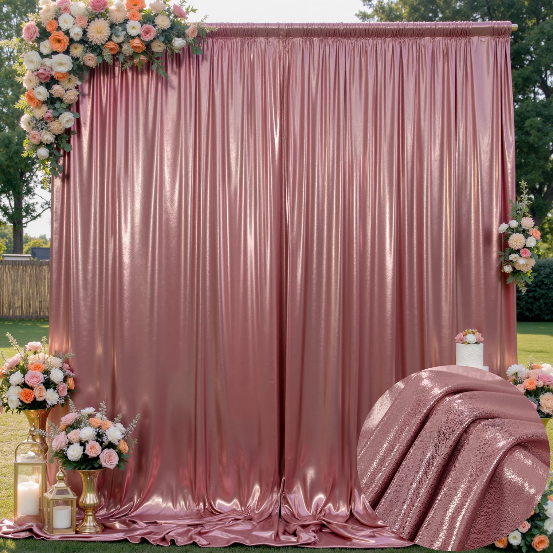 10x10ft Wrinkle Free Rose Gold Sequin Backdrop Curtain for Weddings Parties