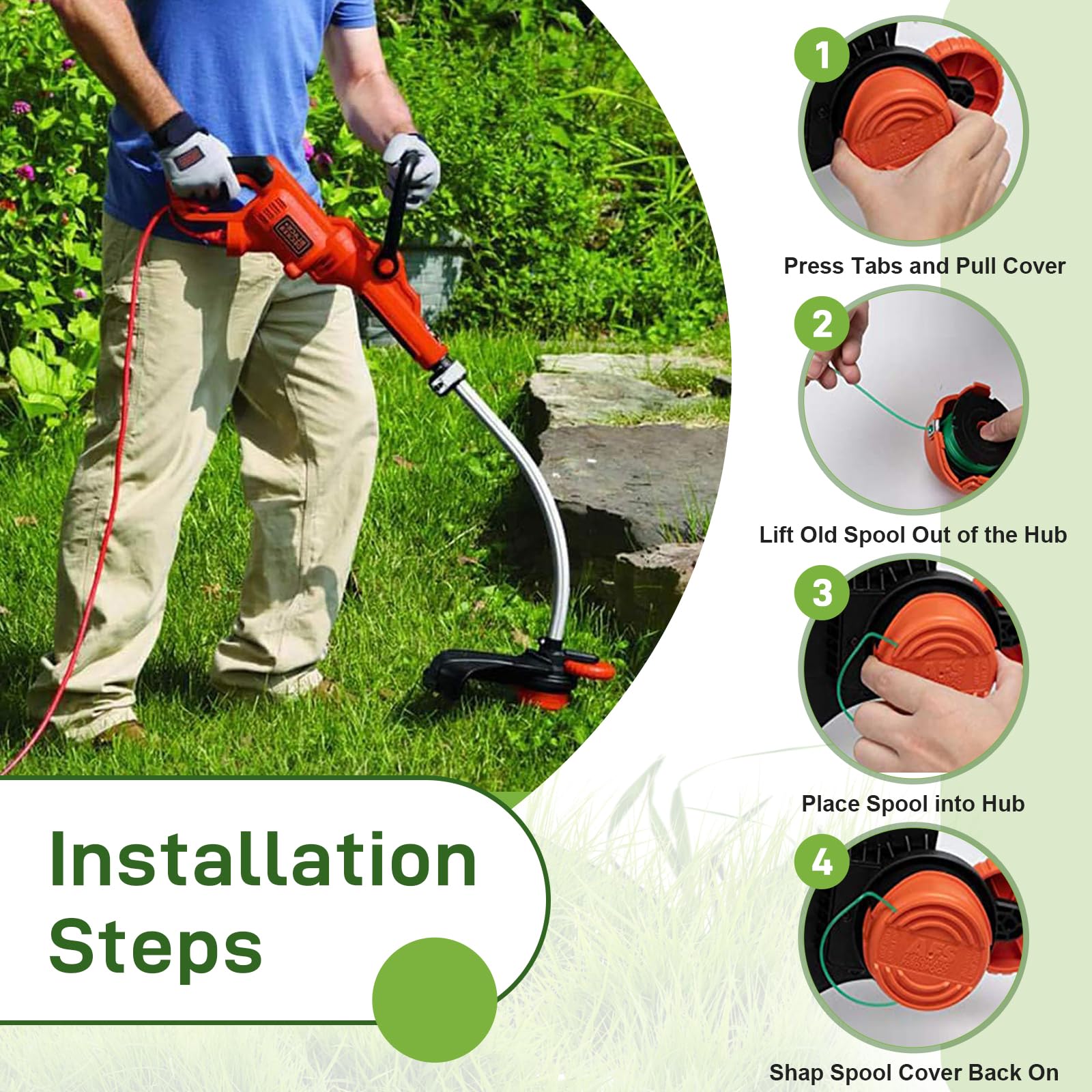 Ersatzfaden Für Rasentrimmer – 10 Spulen, Je 6 M, 0,2 Cm, Kompatibel Mit Black & Decker GH3000, LST540 U.a.