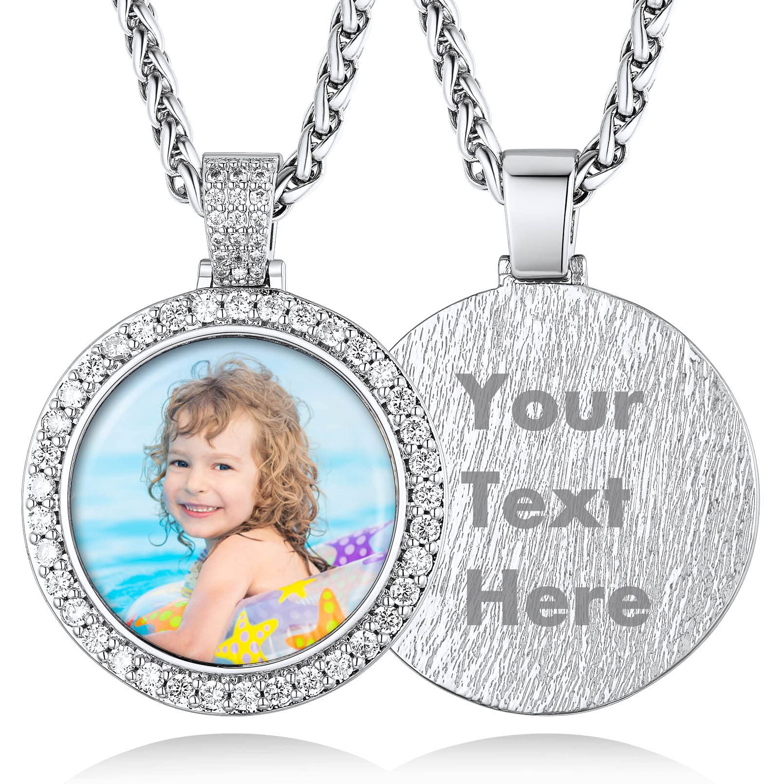 Custom4U Picture Necklace Personalized Photo Circle Chain for Men Women