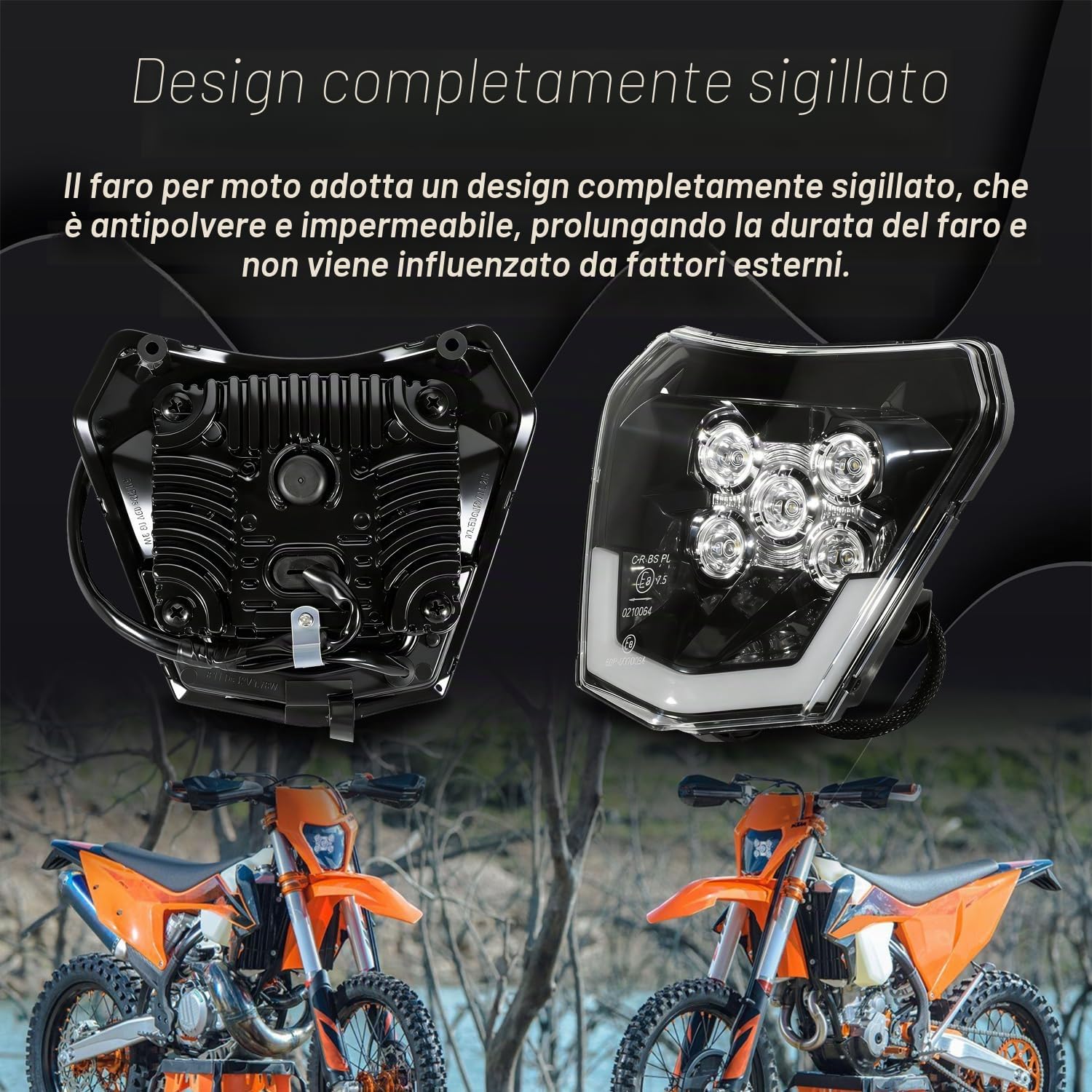 JFG RACING Faro Anteriore Moto,Faro LED Universale Moto per EXC250 SX250 SXF250 EXC450 SX350 SXF450 EXC525 640LC4 Dirt Bike Pit Bike Motocross Enduro Supermoto