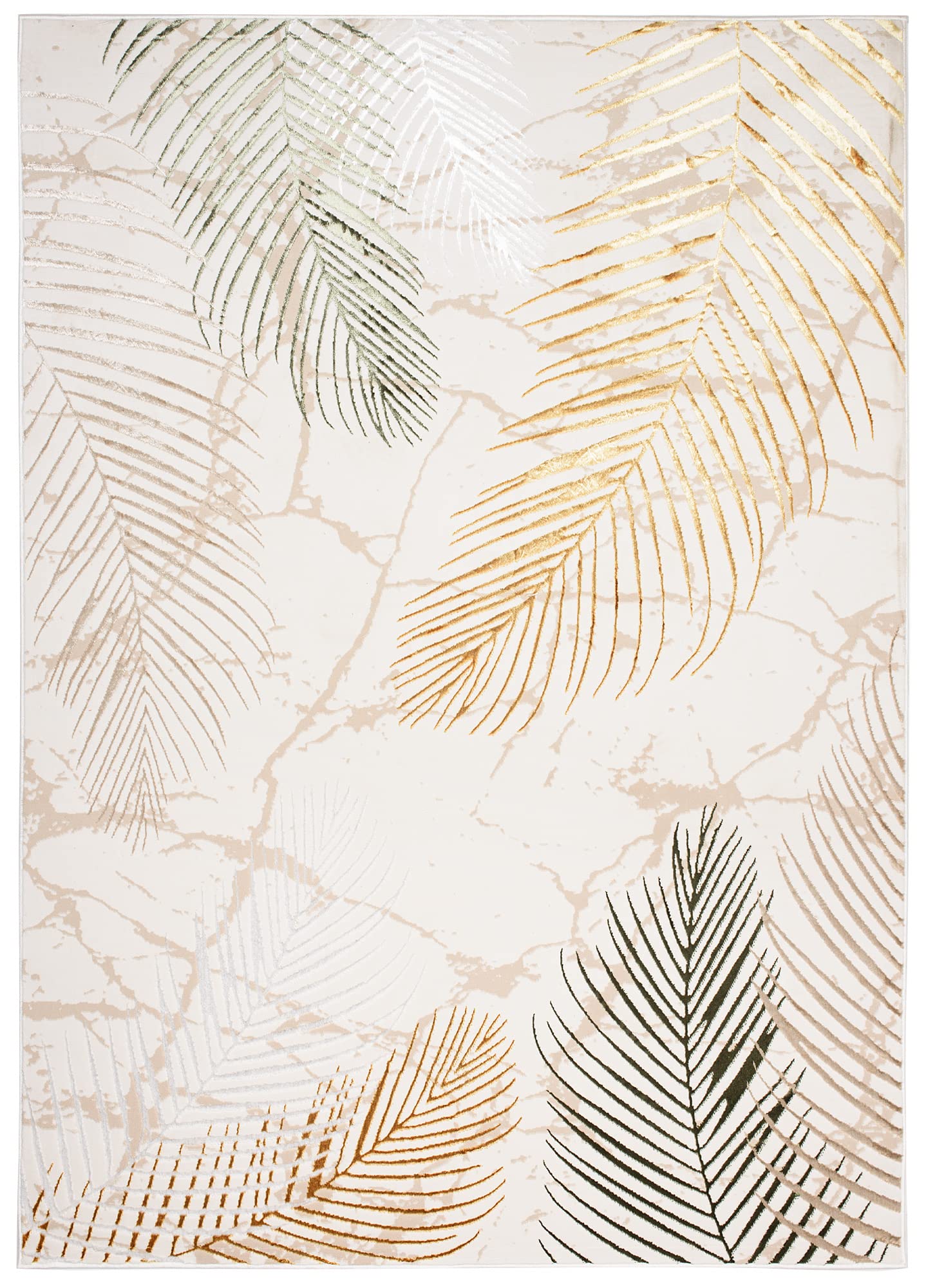 TAPISO Golden Tappeto Moderno Soggiorno Motivo Floreale Fiori Foglie Palma tonalità Panna Oro Verde Salotto Camera Sala Cameretta Ragazzi Ufficio Oeko-Tex 200 x 250 cm