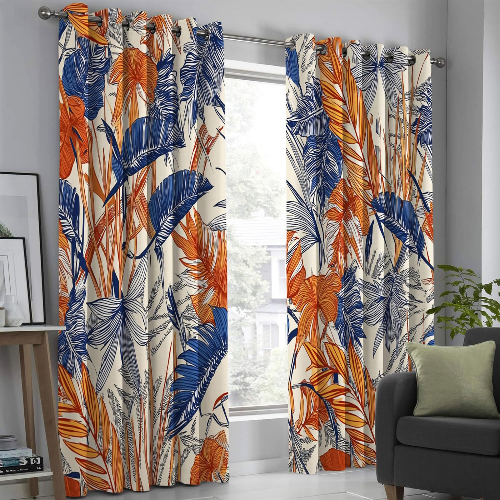 Fiocchi Avena Tende con Occhielli 3D, Foresta Pluviale Tropicale Stampa Decorazione, Foglie Banano Tenda Termica Isolante per Camera da Letto 2 Pannelli, 120L x 200A cm Tenda Oscurante con Occhielli