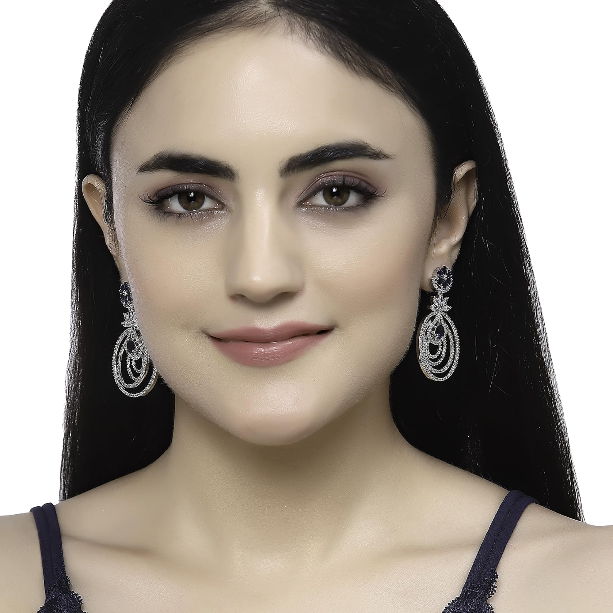 American Diamond Floral Layered Drop Earrings