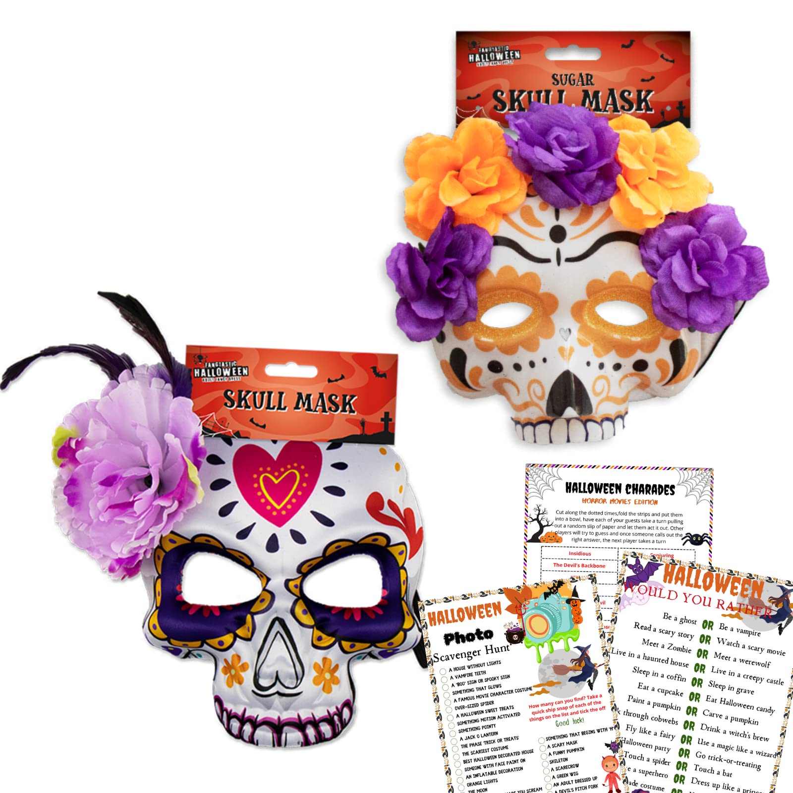 Sugar Skull Masks 2x - Day of the Dead Mask for Women, Adults' Halloween Party Accessories, Photo Props, Fancy Dress, Masquerade, Cosplay